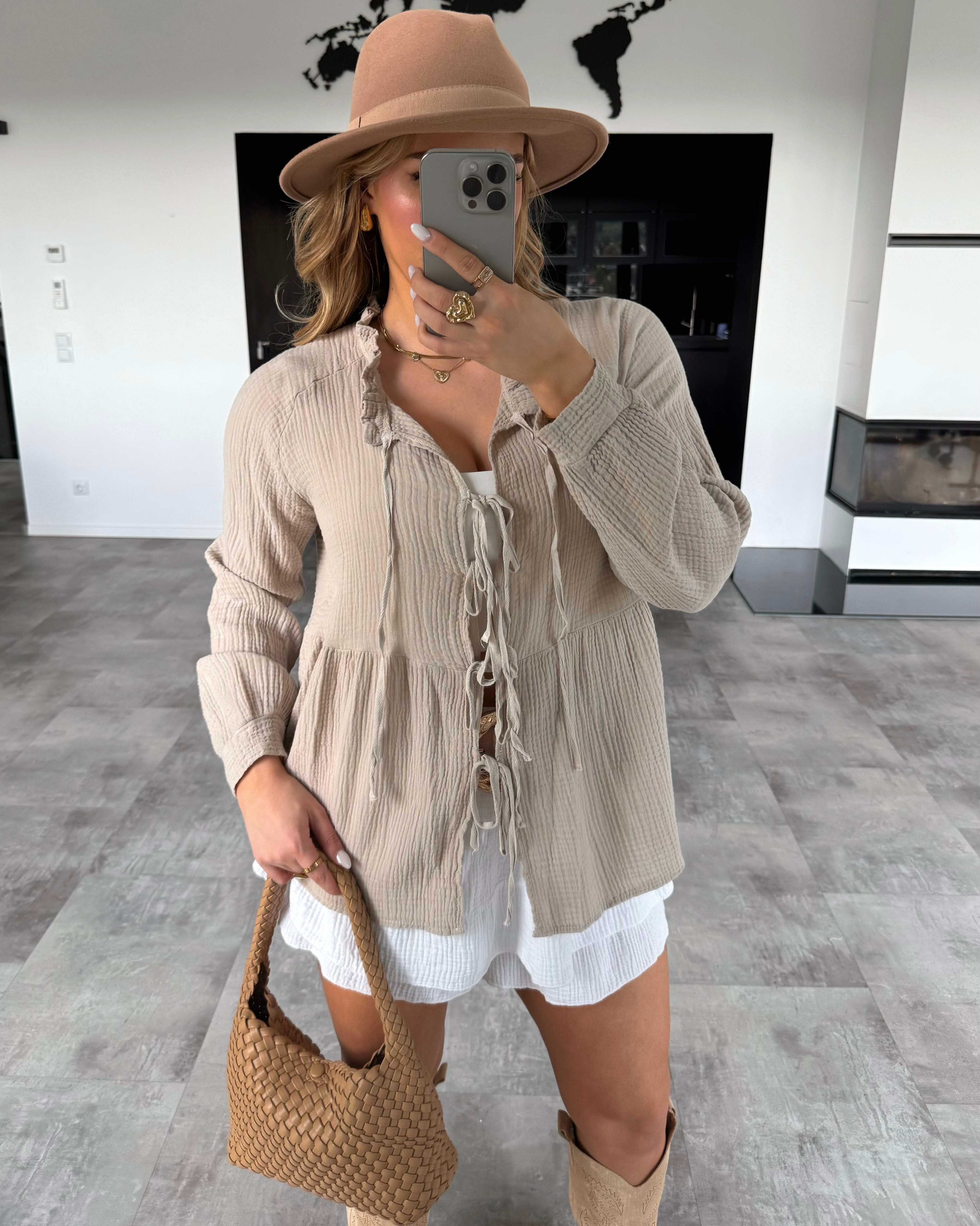 Musselin Knoten-Bluse "Lydia" Beige