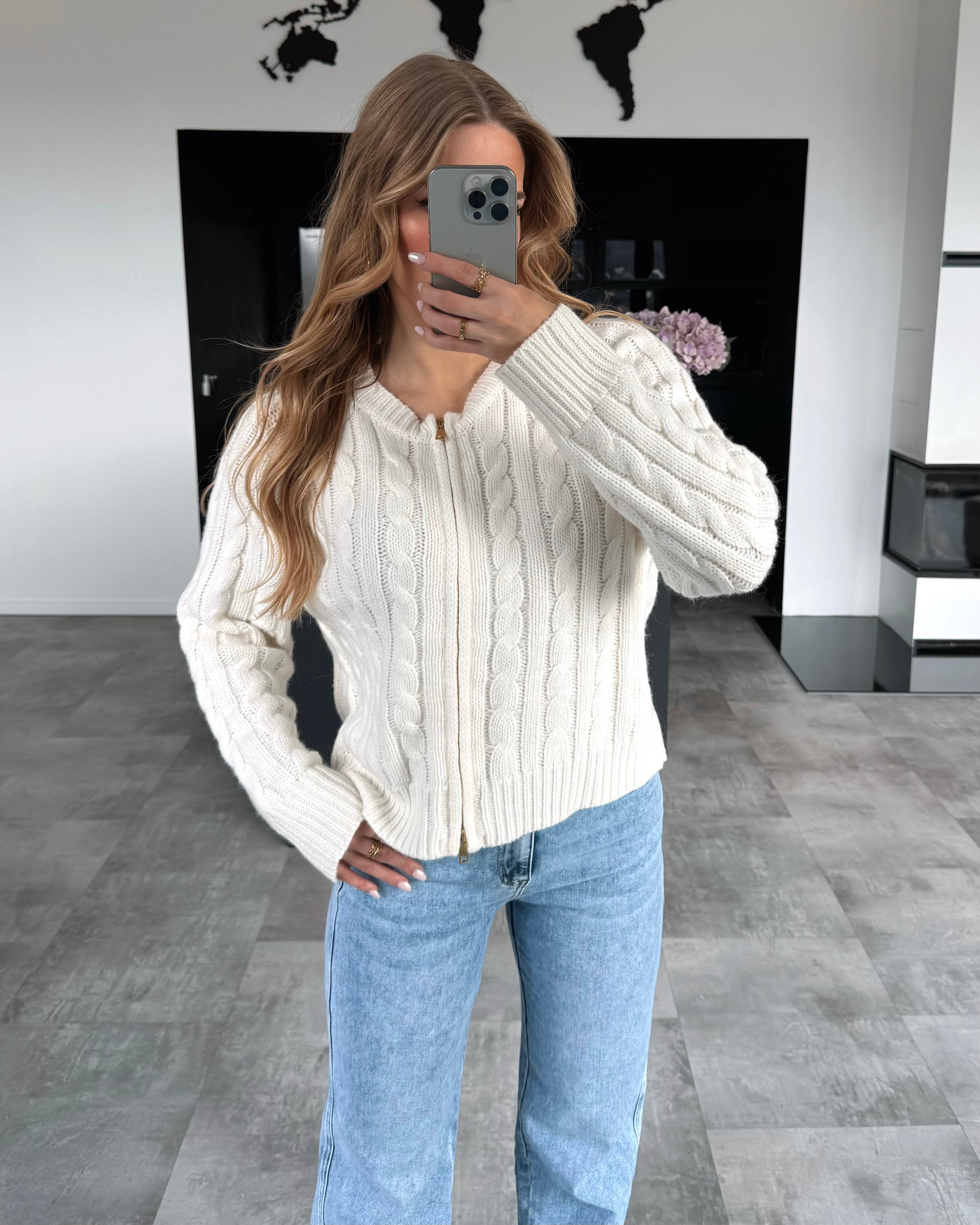 Zipper Strickjacke "Coraline" Ecru