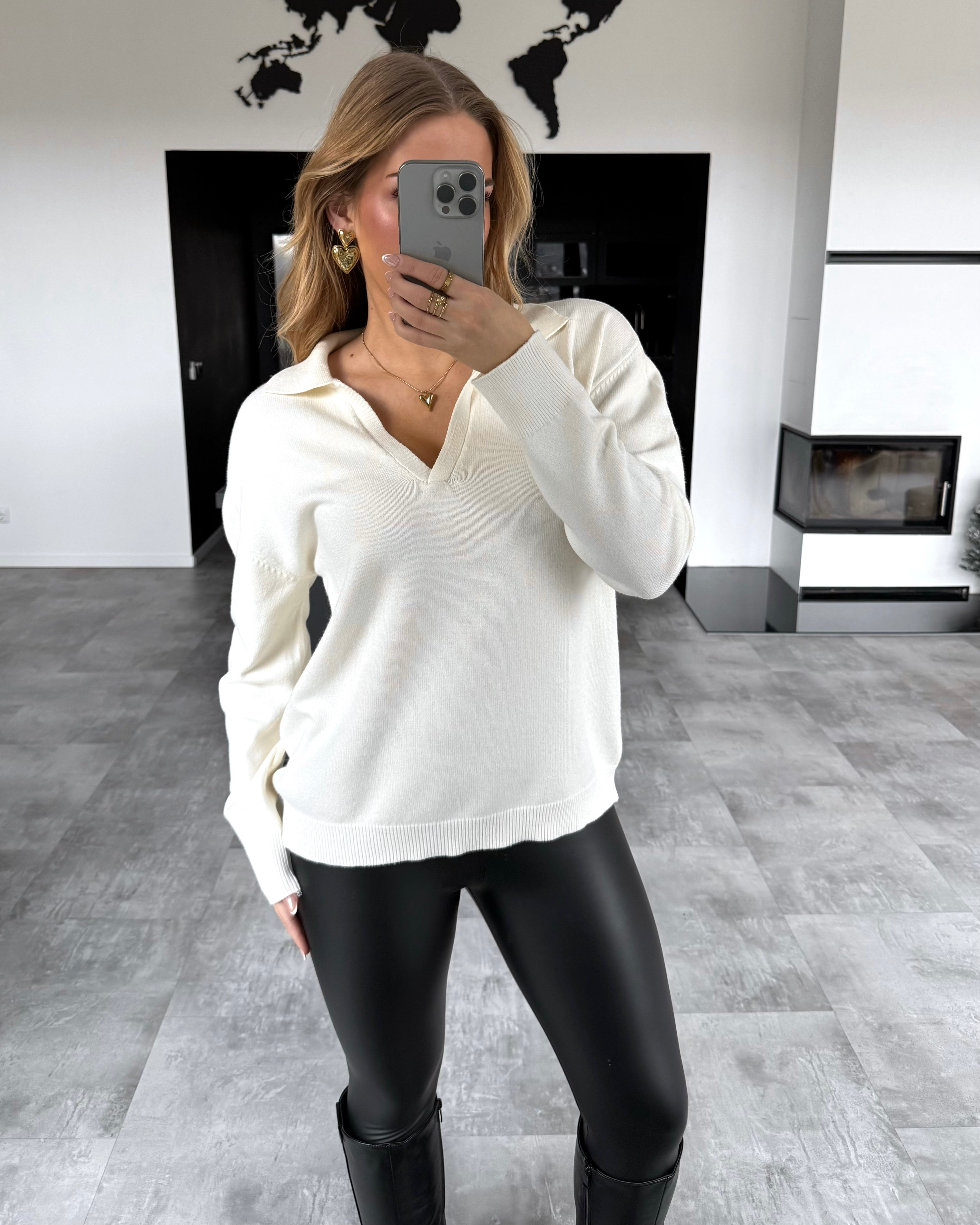 Polo Strickpullover "Vero" Ecru