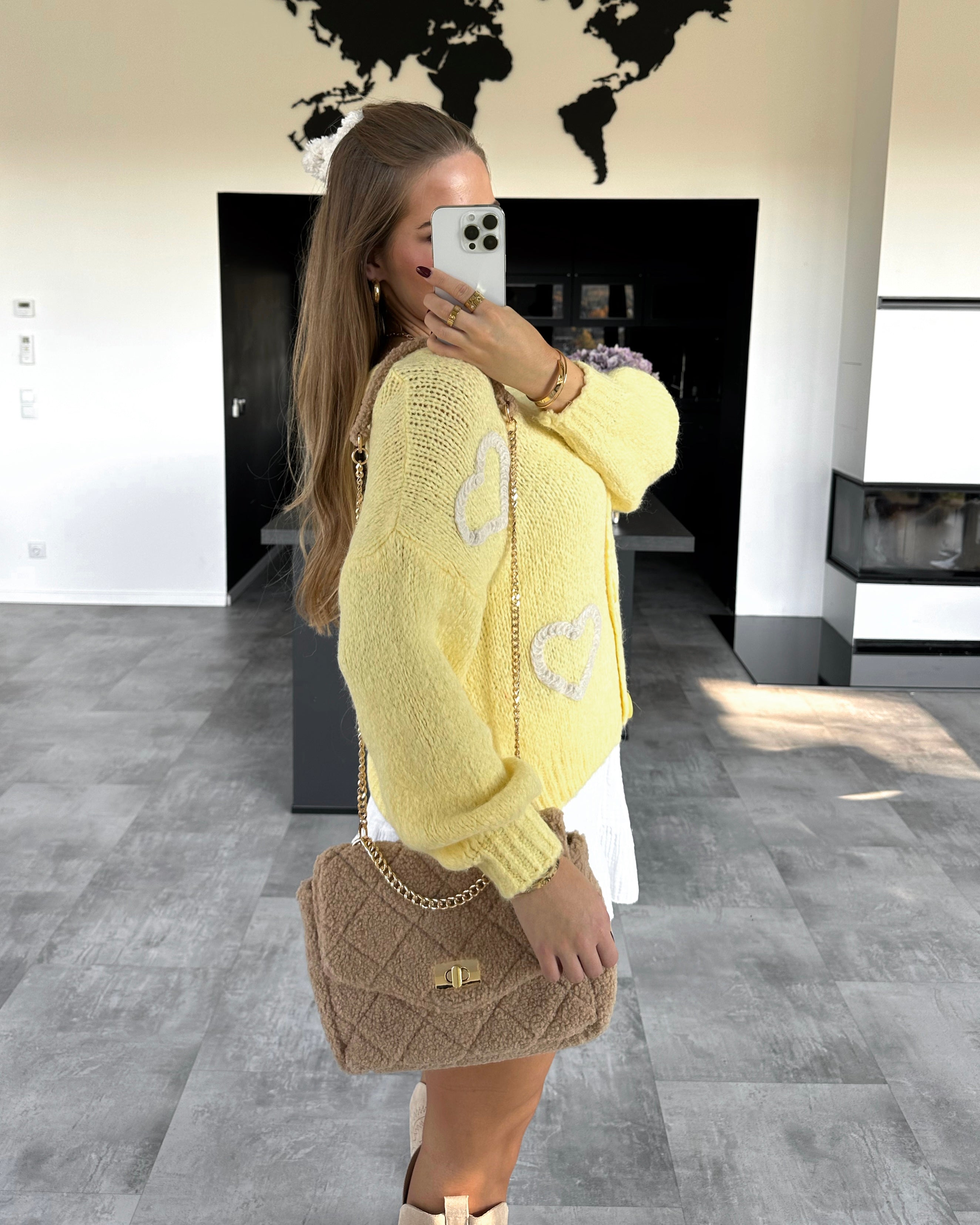 Cardigan "Lover" Gelb mit Herzen