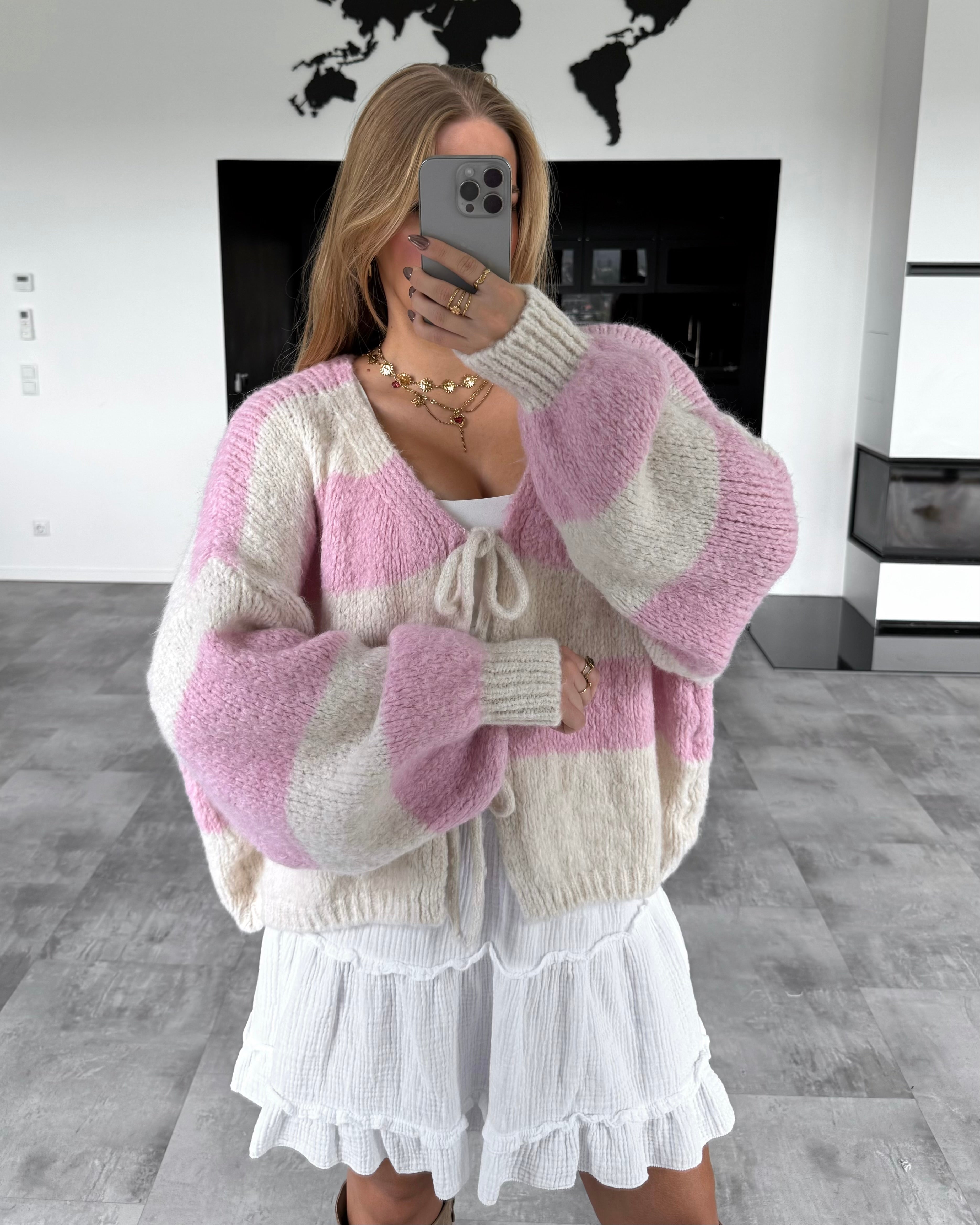 Knoten-Cardigan "Jolly" Rosa-Ecru
