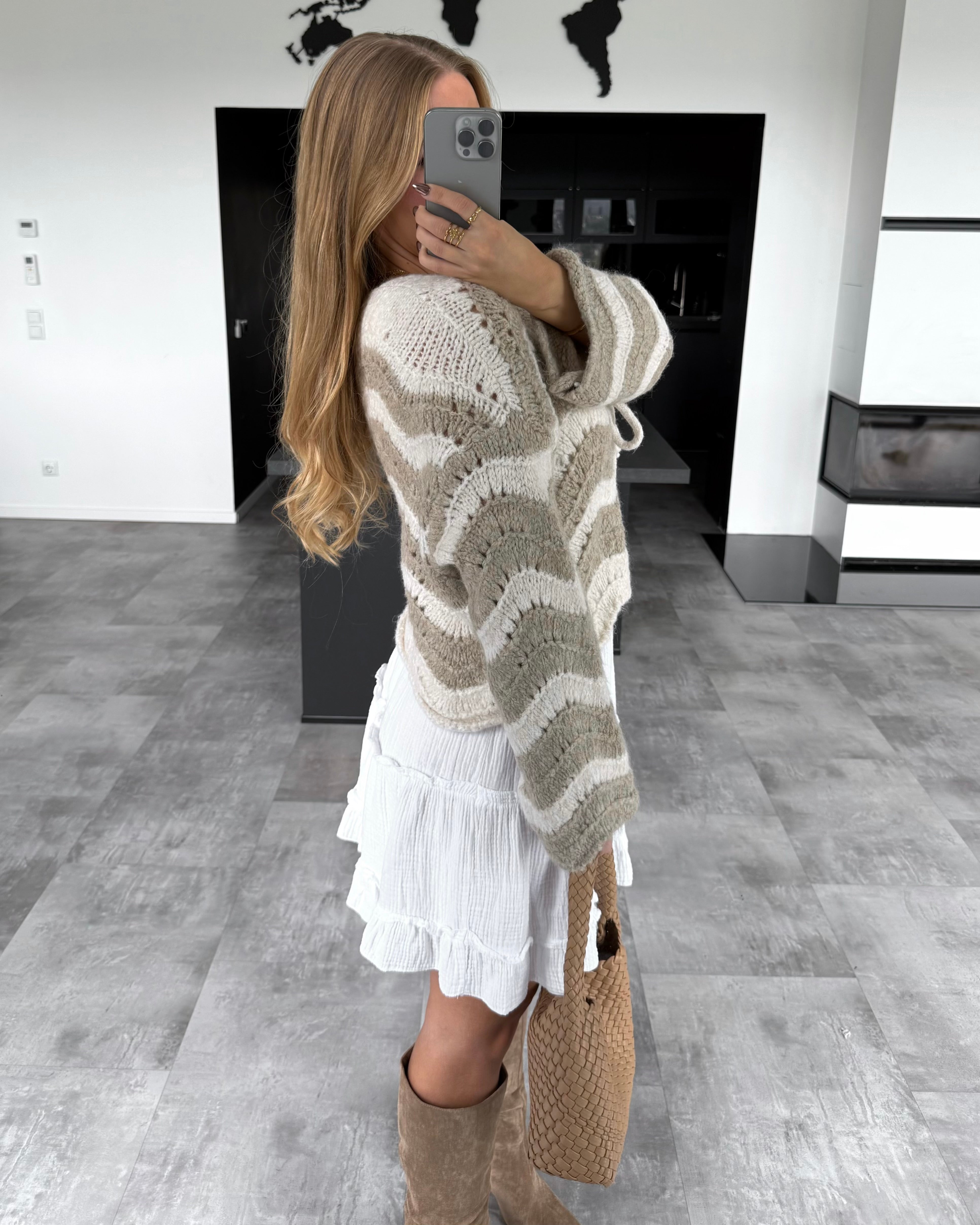 Häkelknoten-Cardigan "Lee" Beige-Ecru
