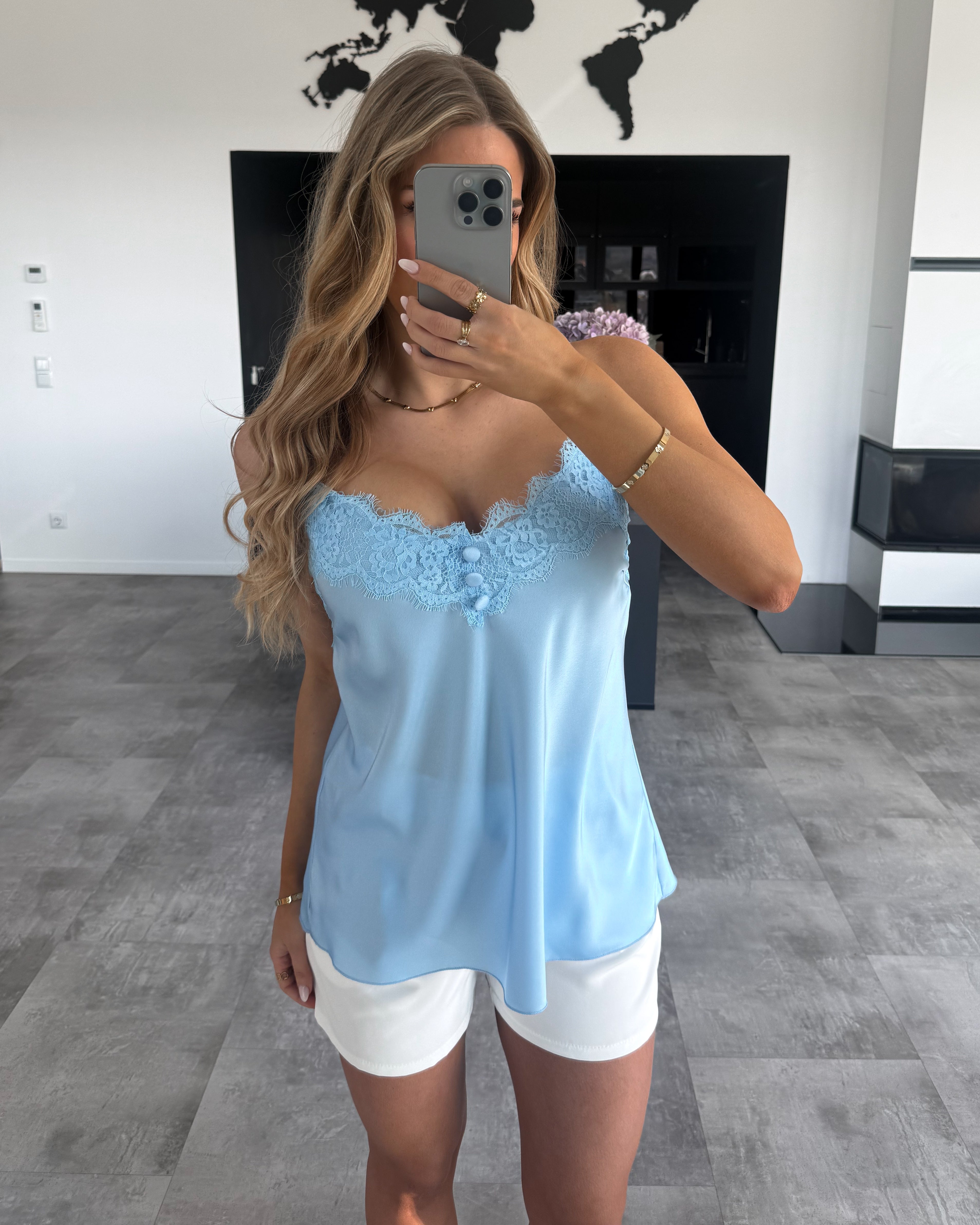 Spaghettiträger-Top "Malina" mit Spitze Hellblau
