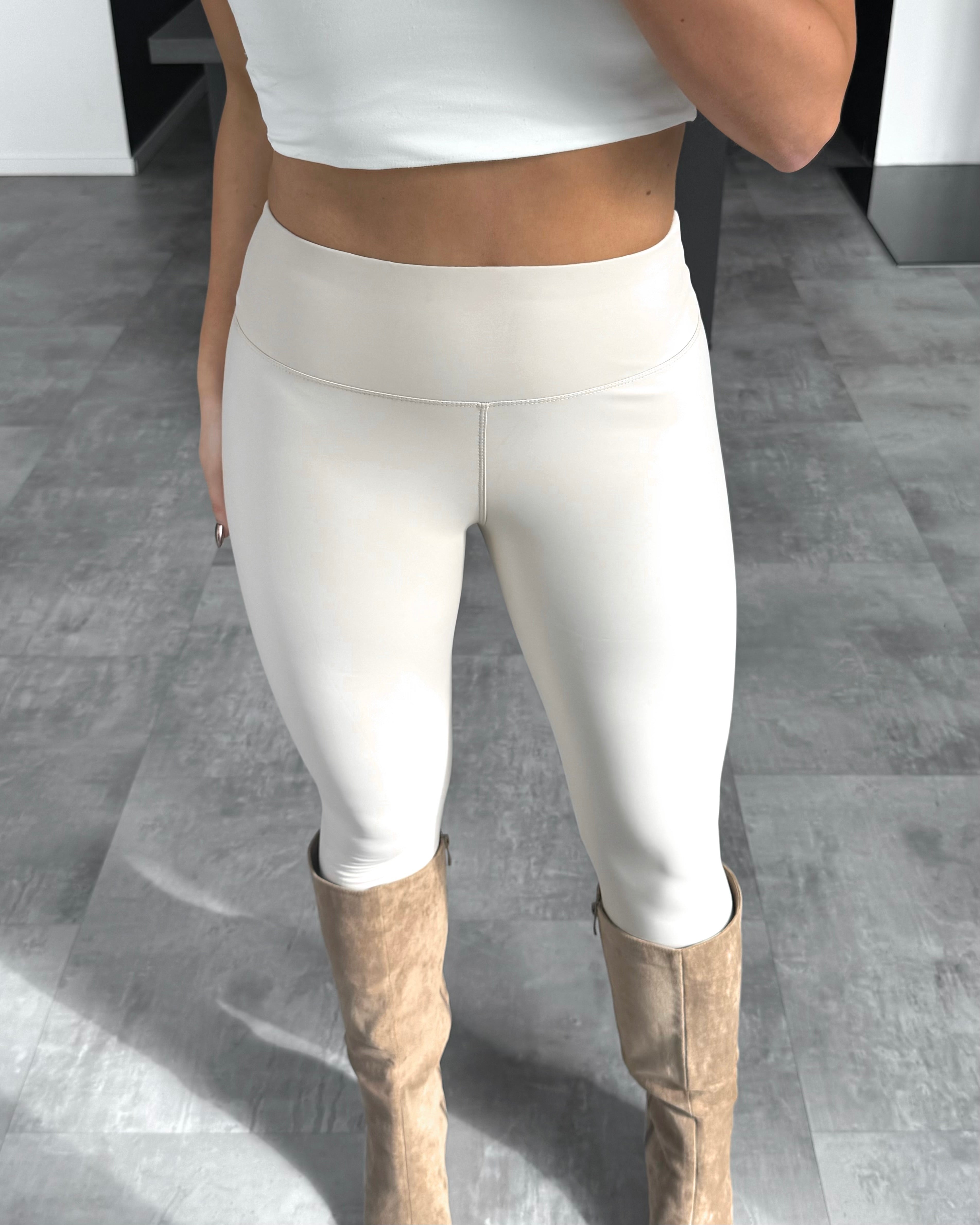 Lederleggings Gefüttert Ecru