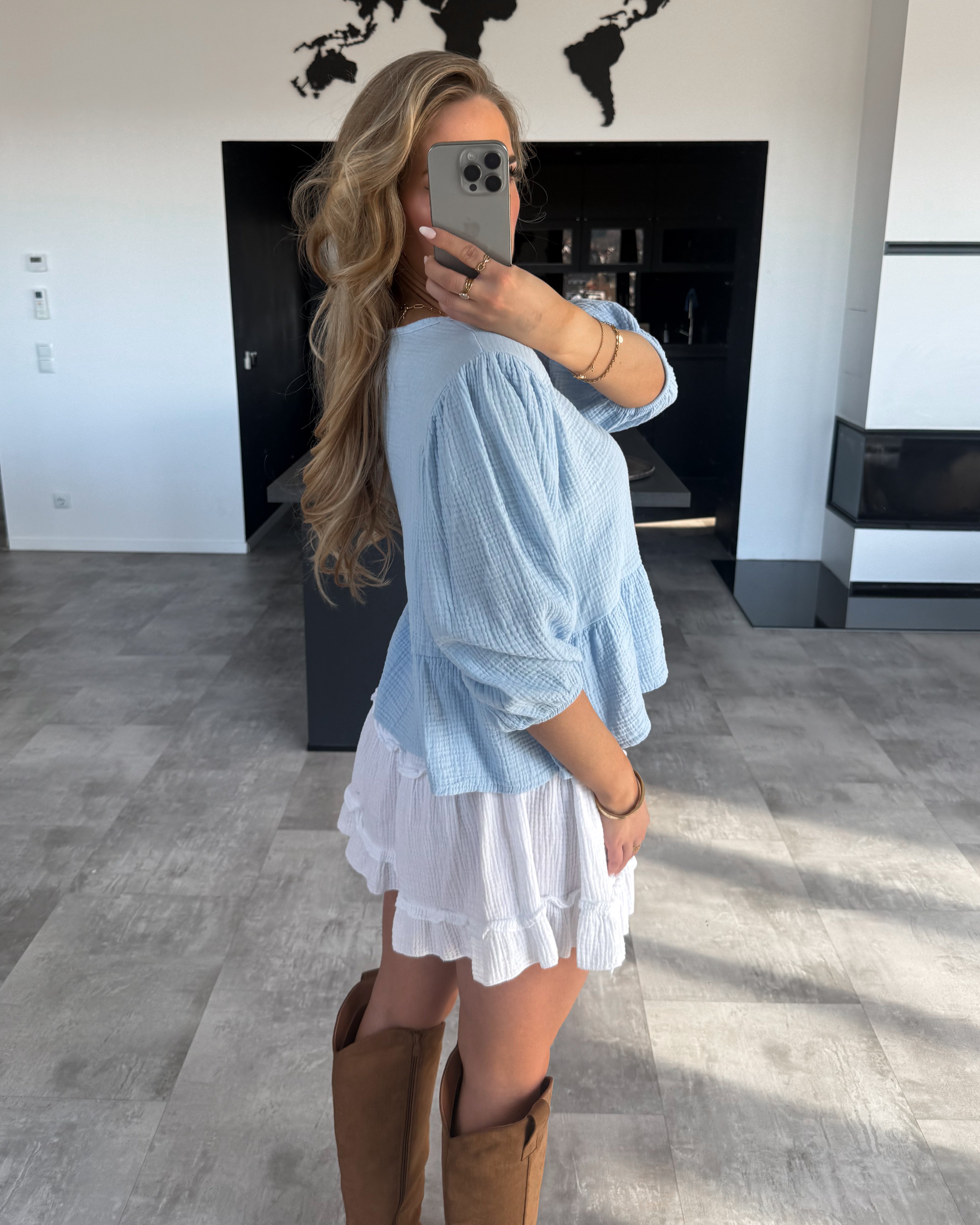 Musselin Knoten-Bluse "Leona" Hellblau