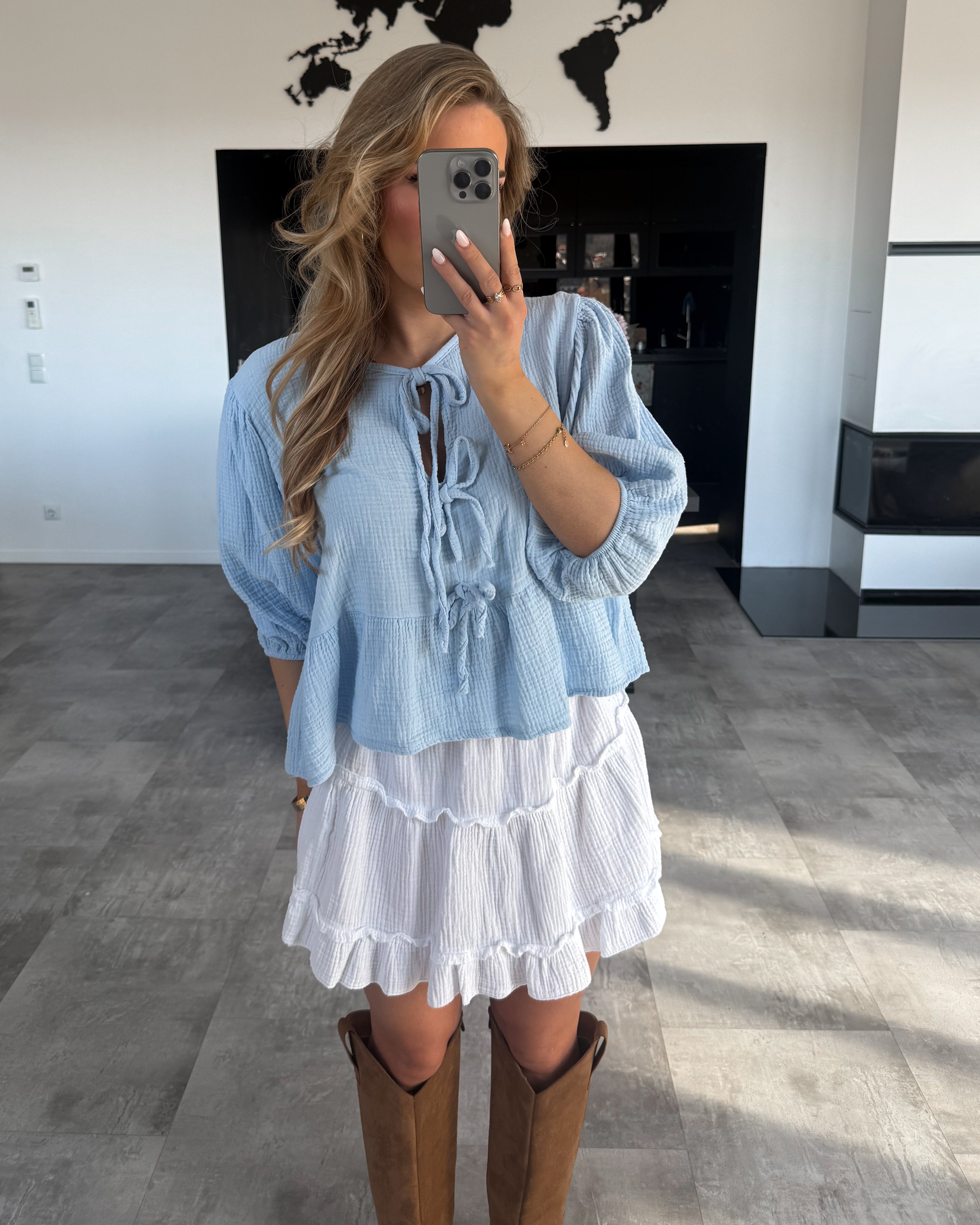 Musselin Knoten-Bluse "Leona" Hellblau