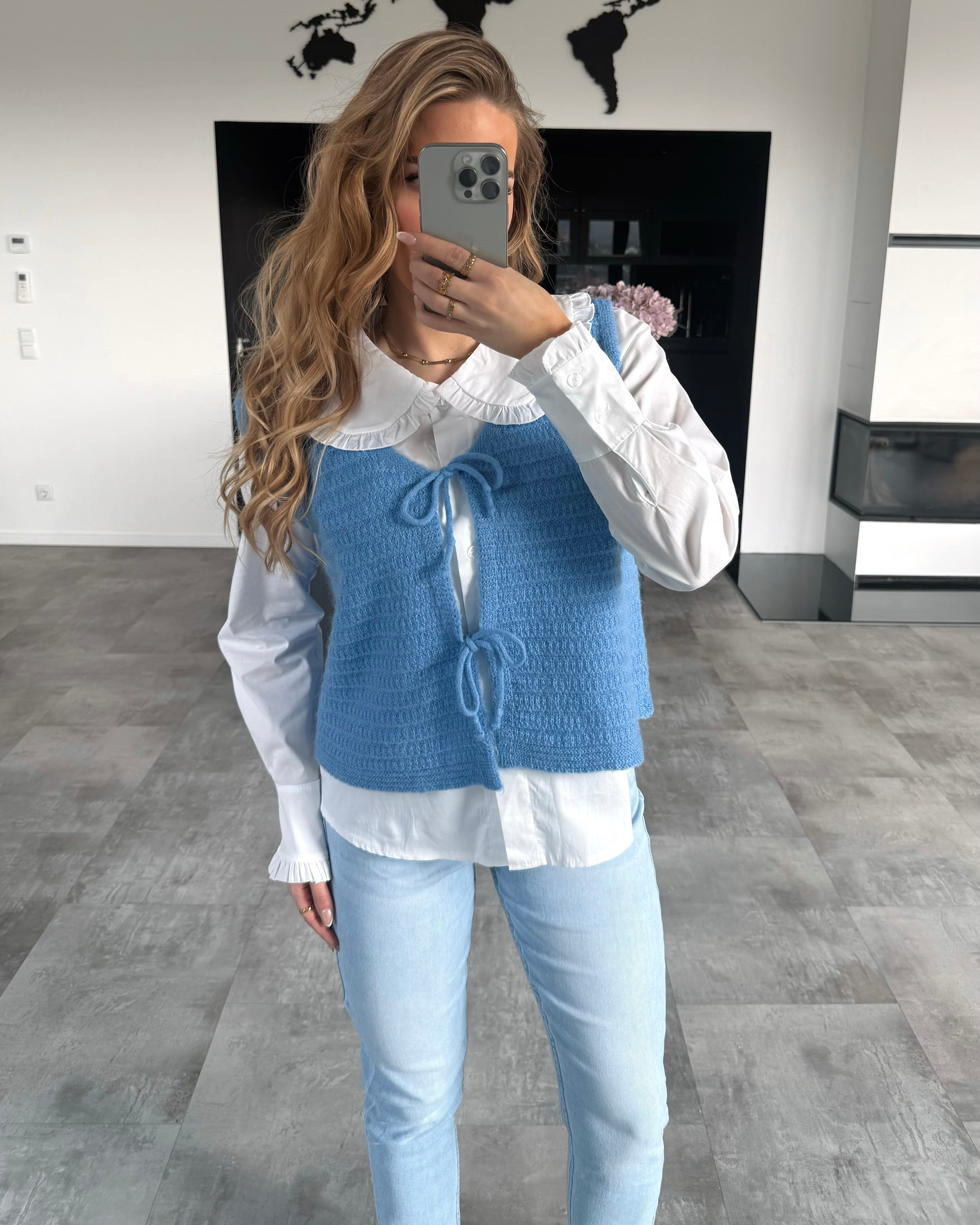 Knoten-Strickpullunder "Fenja" Blau