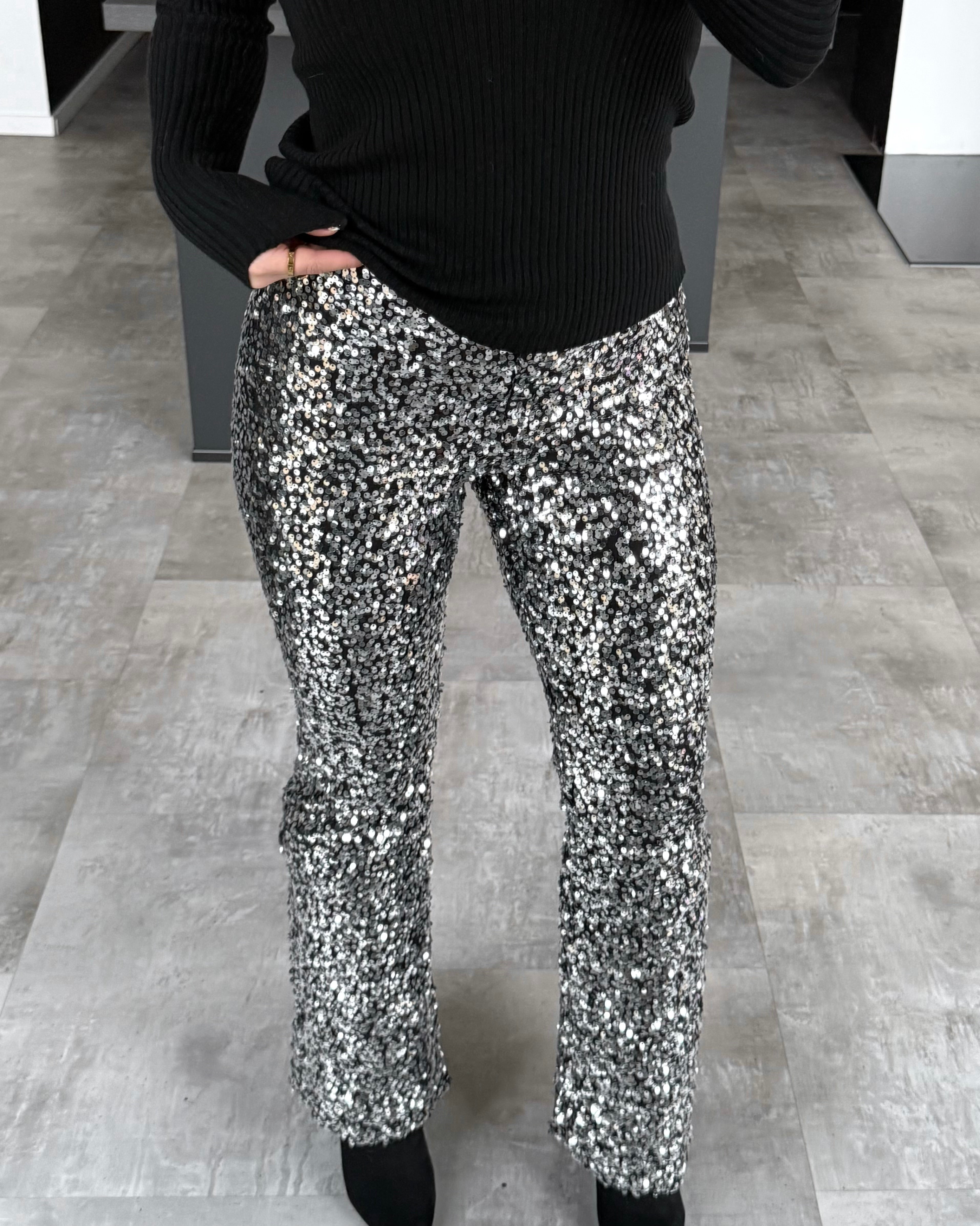Pailletten Hose „Sierra“ Schwarz-Silber