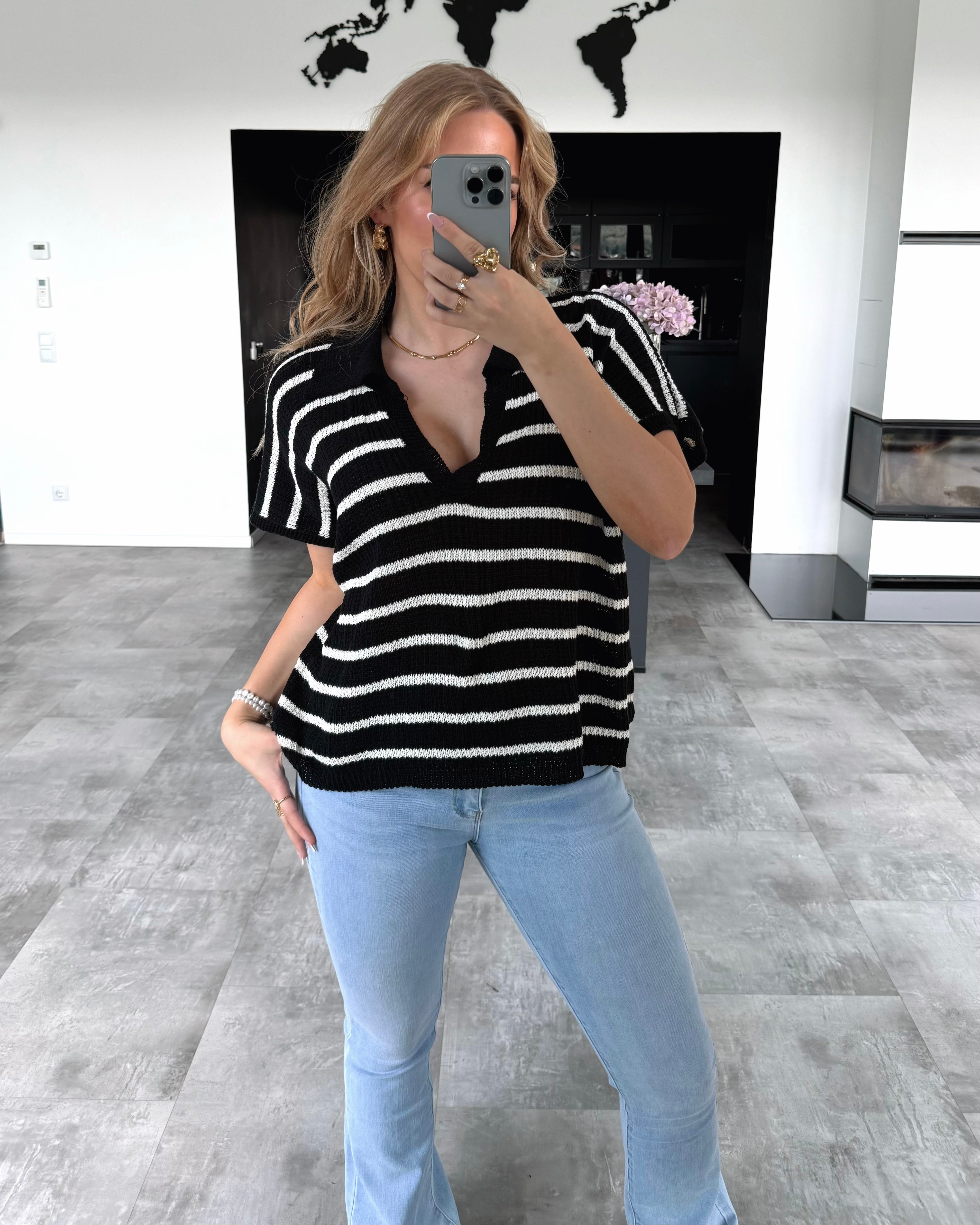 Häkelshirt "Sally" Schwarz-Beige