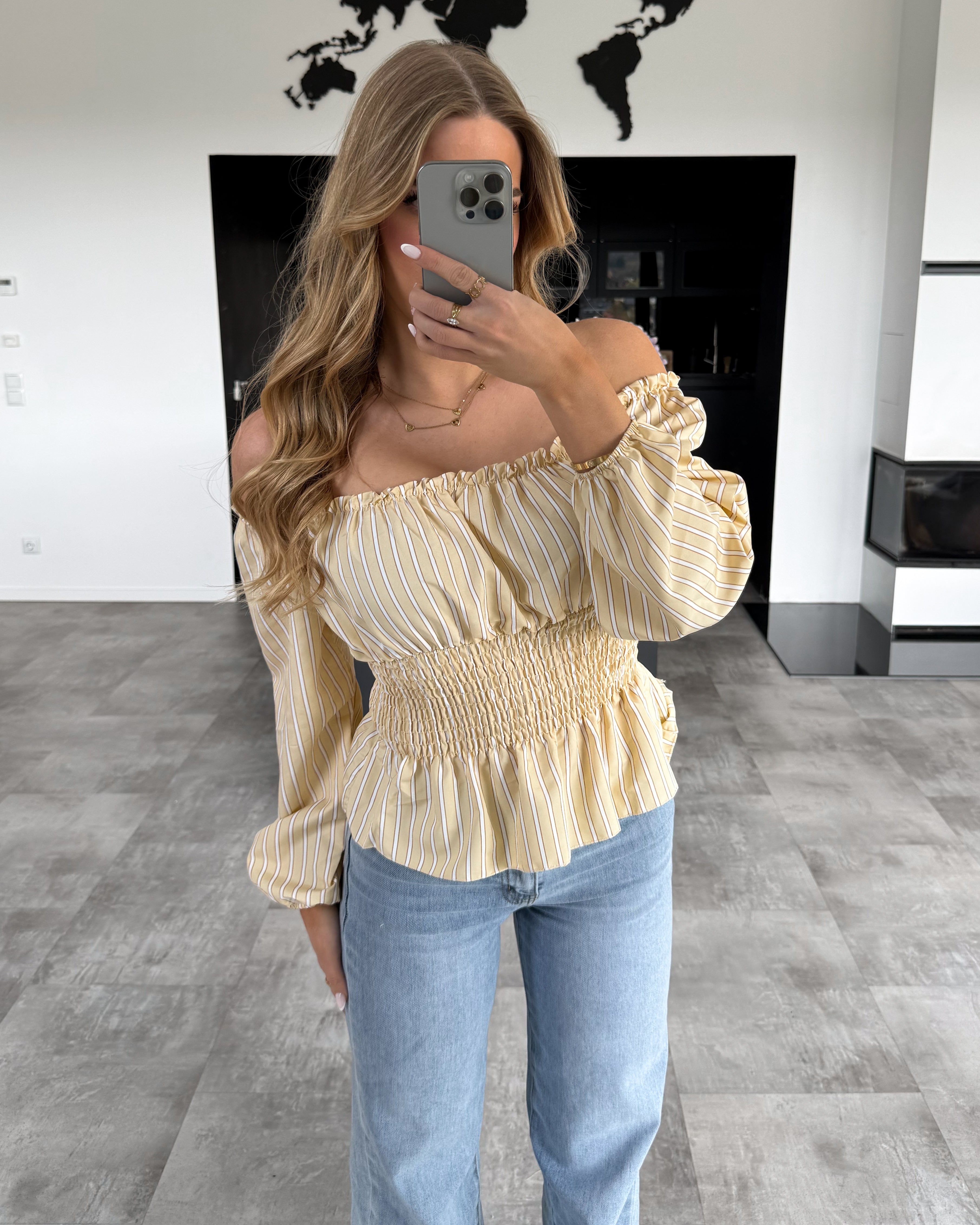 Off-Shoulder Streifen Bluse “Destina“ Gelb