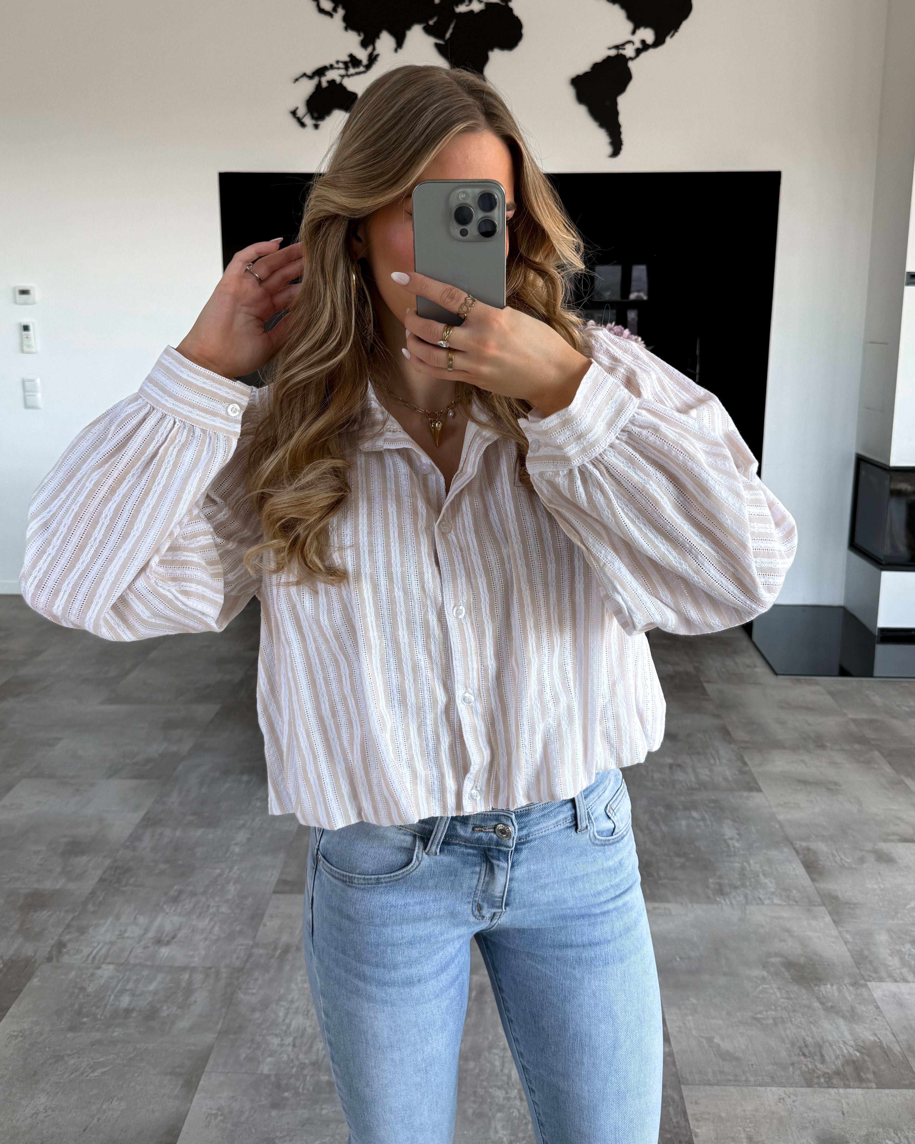 Bluse "Lainey" Weiß-Beige