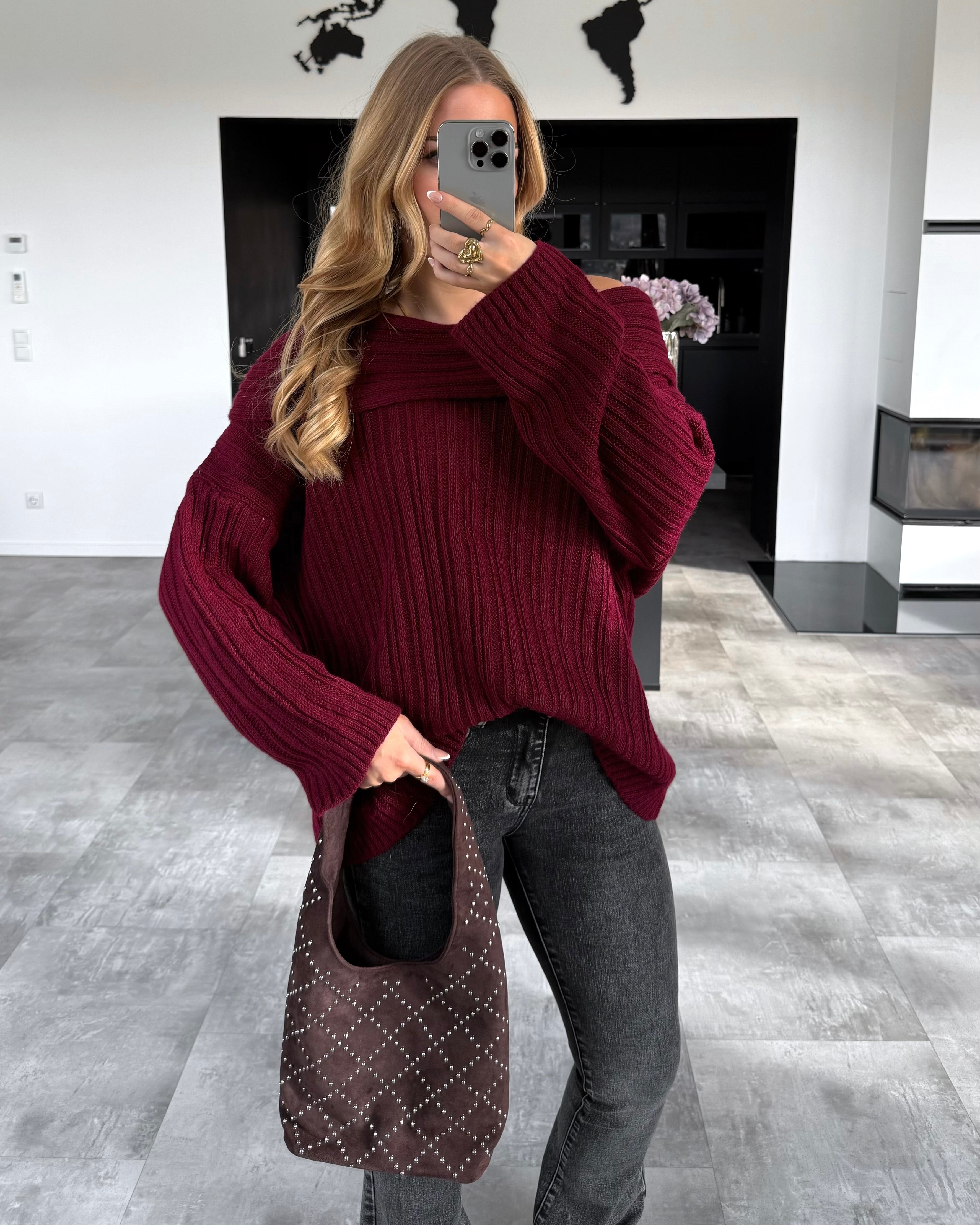 Off-Shoulder Strickpullover "Ivy“ Bordeaux