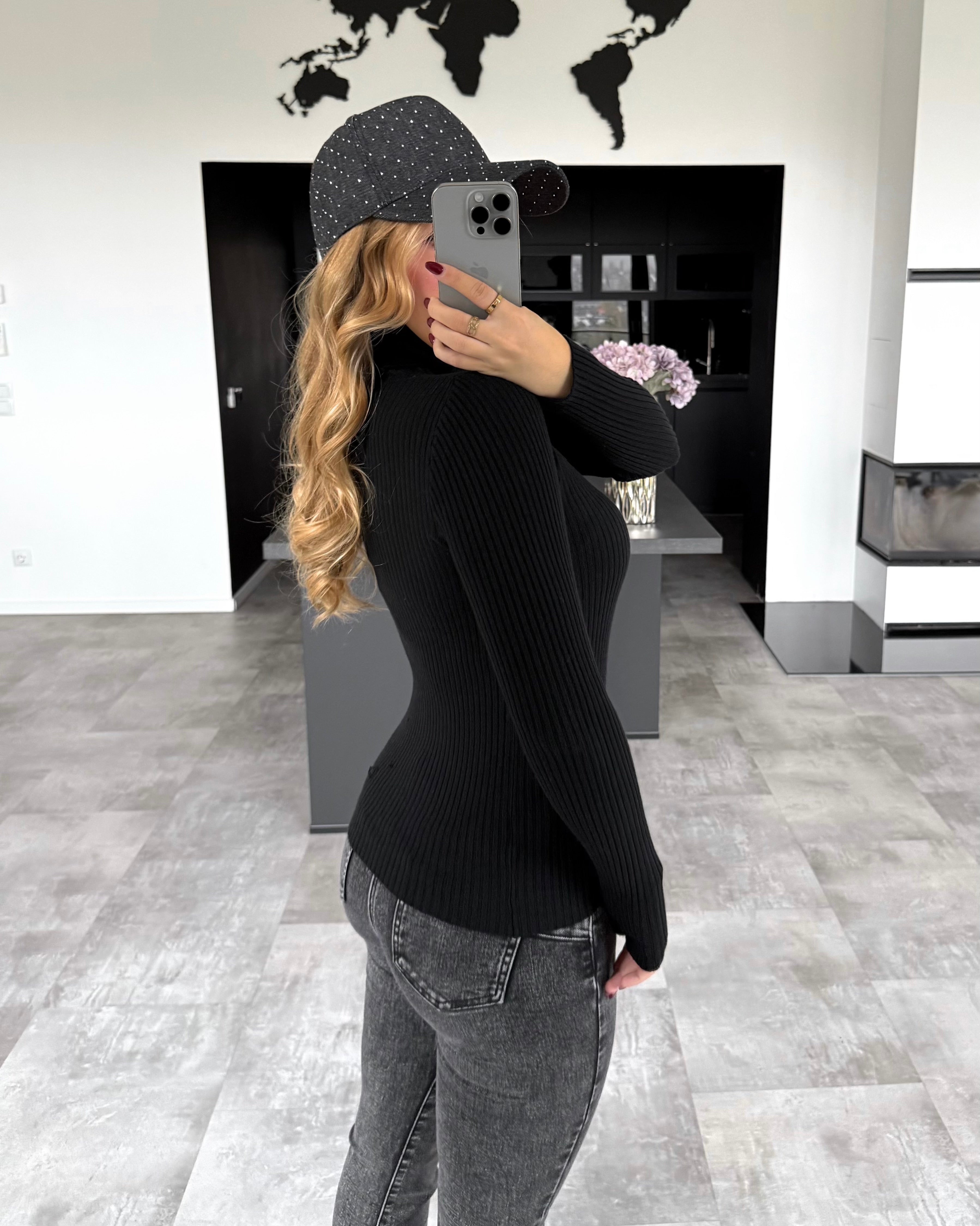 Rollkragenpullover "Rosy" Schwarz