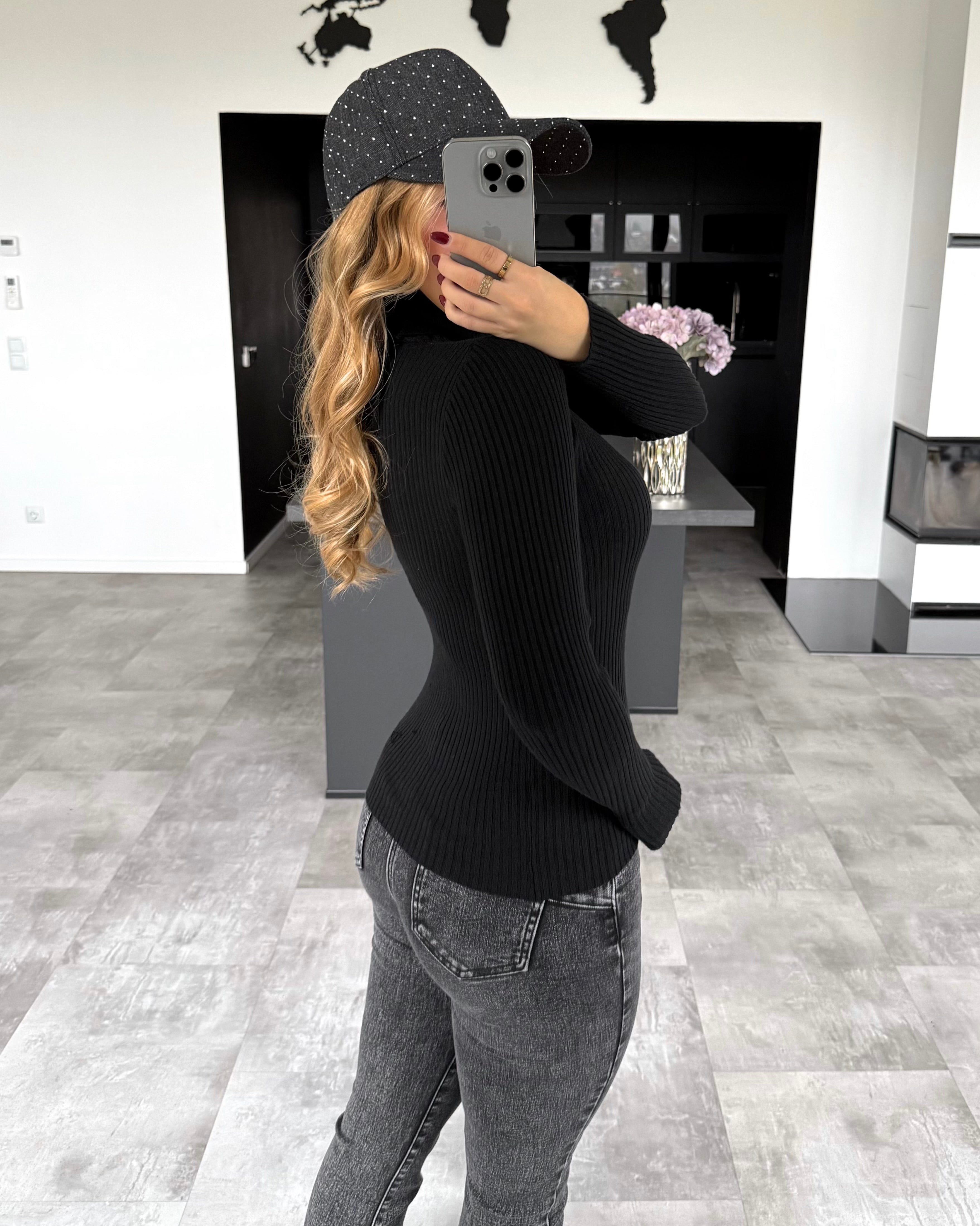 Rollkragenpullover "Rosy" Schwarz