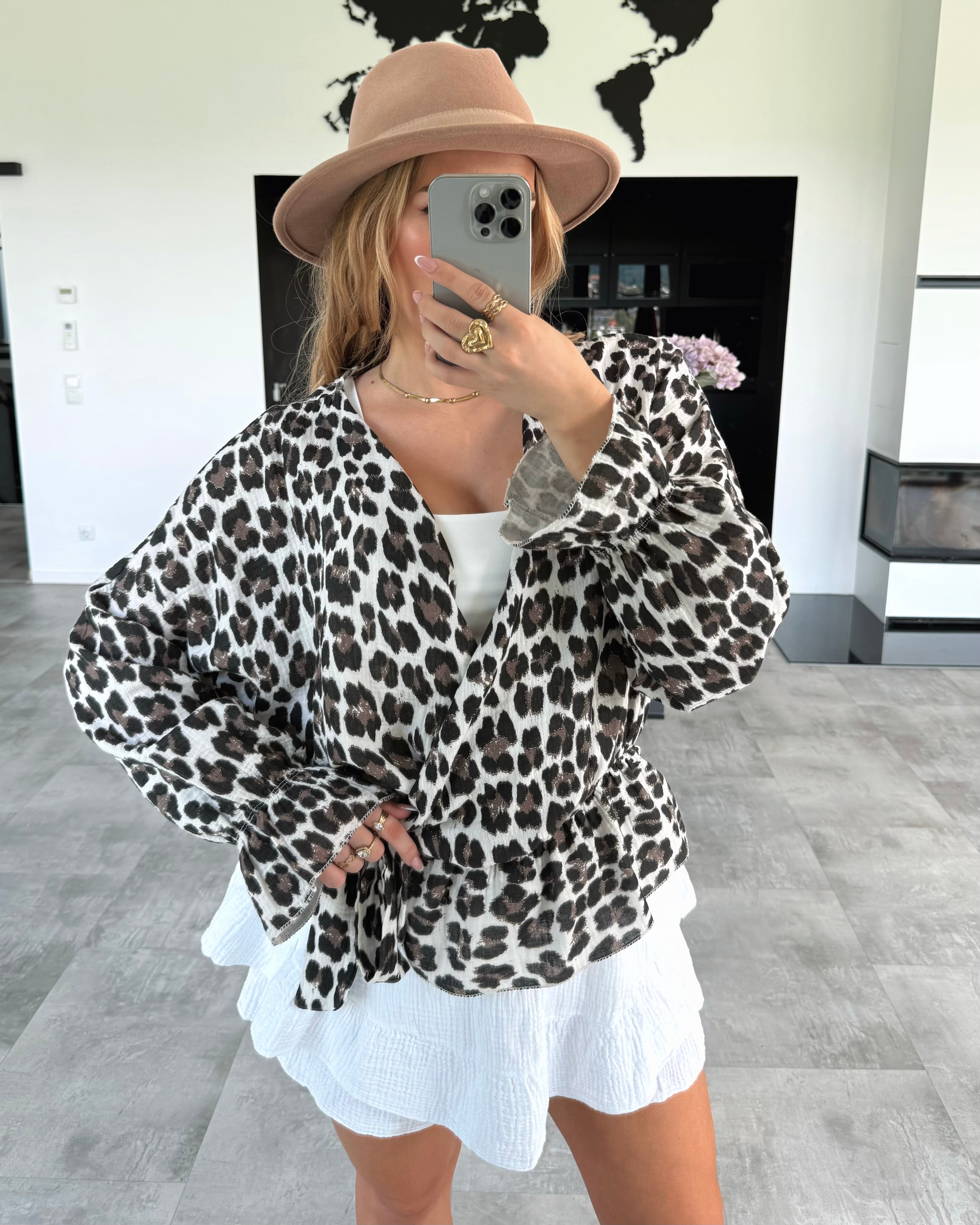 Musselin Wickel-Bluse "Nessi" Leo Beige
