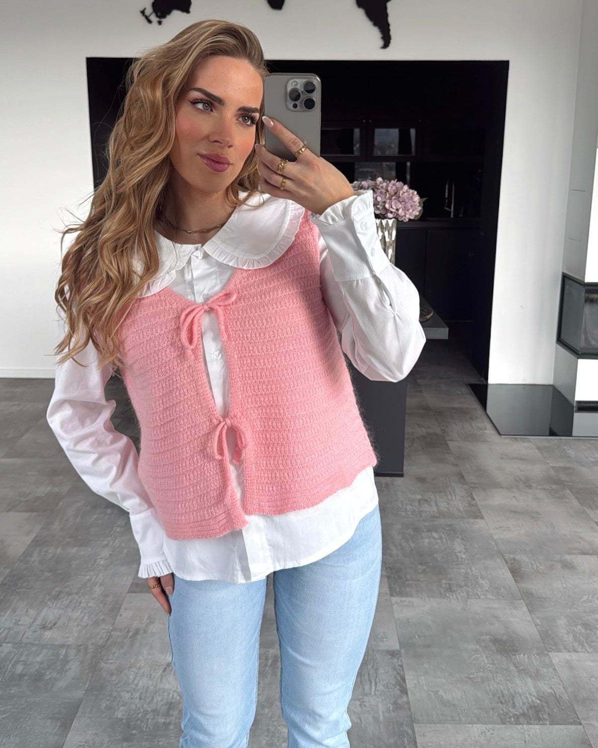 Knoten-Strickpullunder "Fenja" Koralle