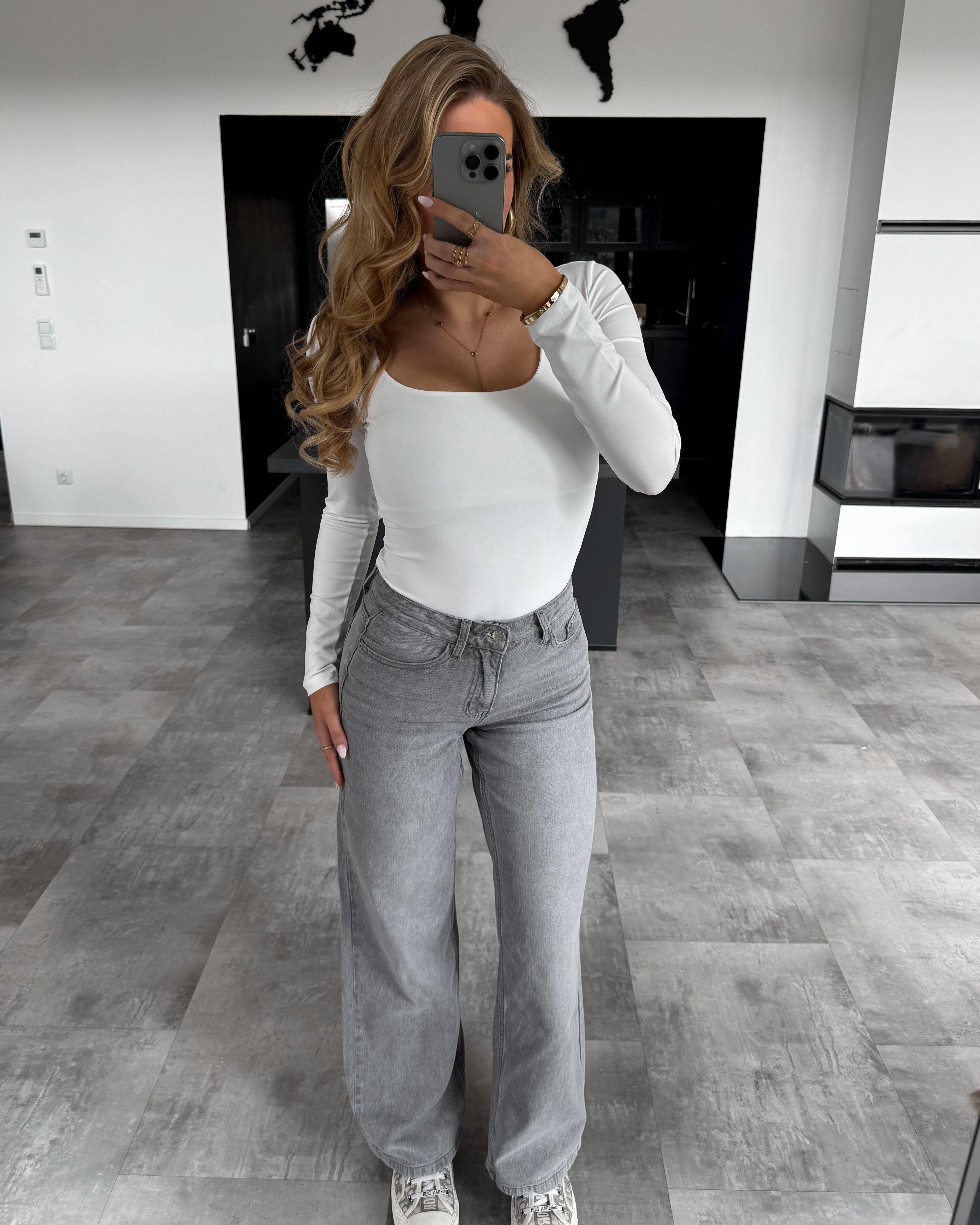 Wide Leg Jeans “Janessa“ Hellgrau