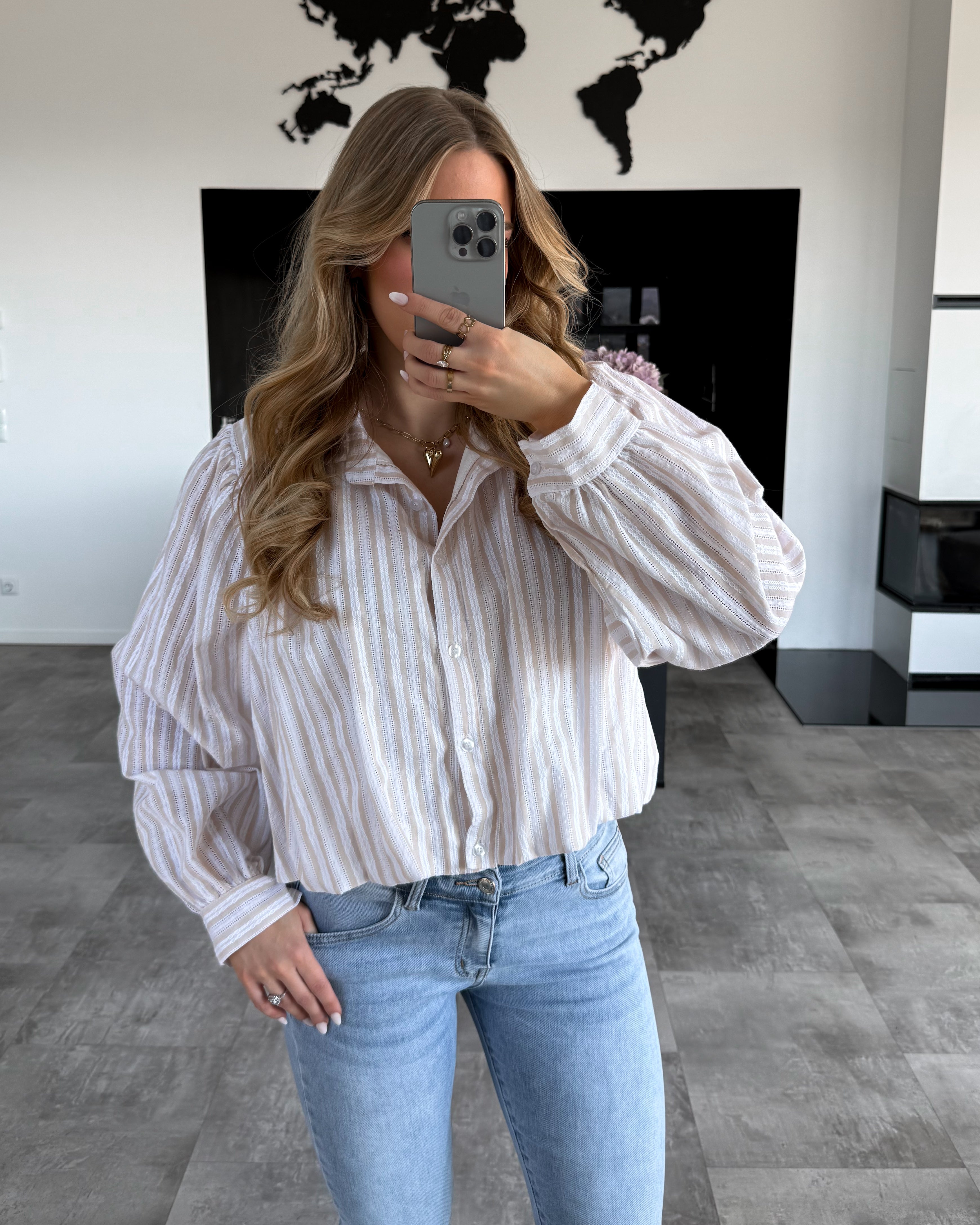 Bluse "Lainey" Weiß-Beige