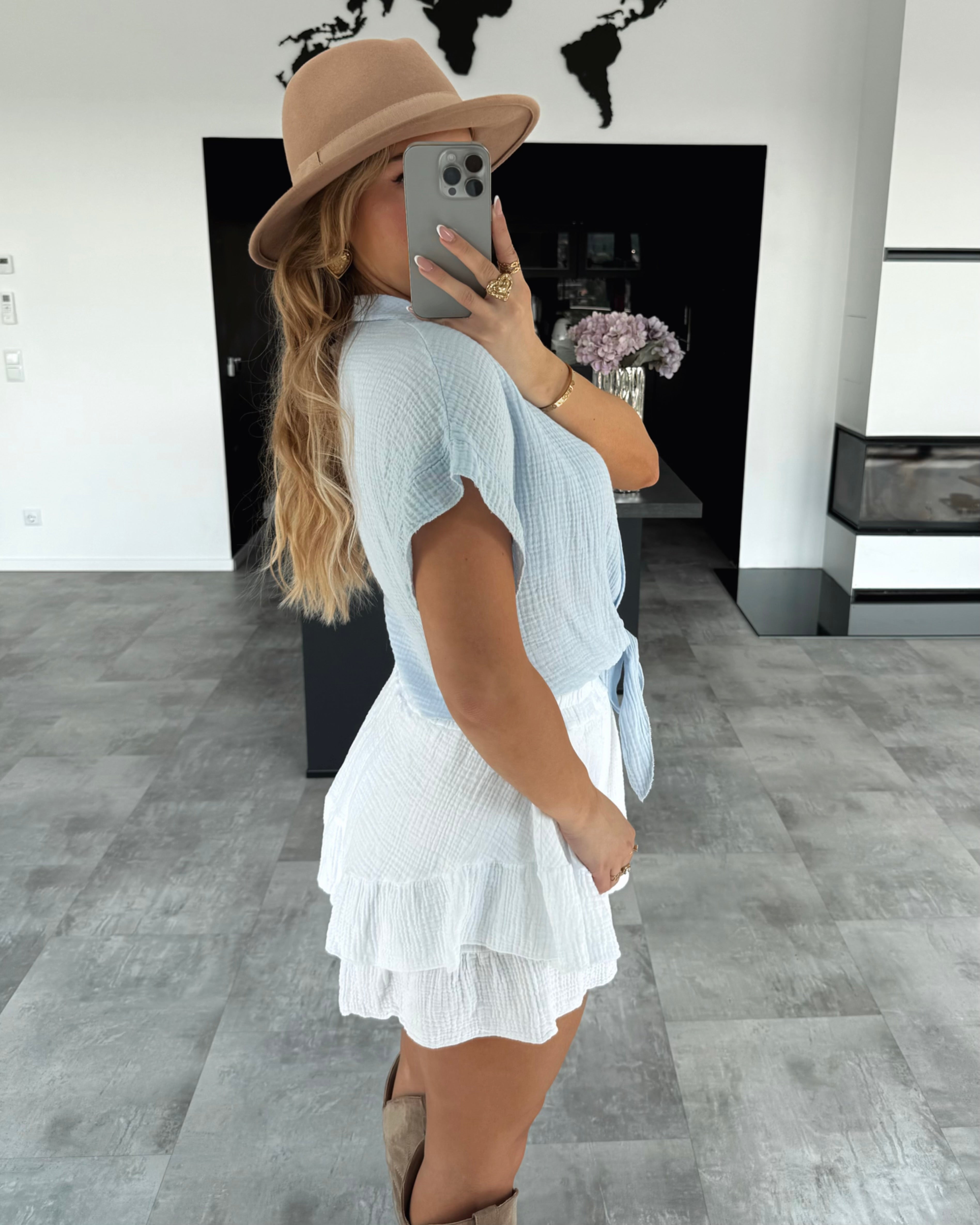 Musselin Knotenshirt "Lia" Hellblau