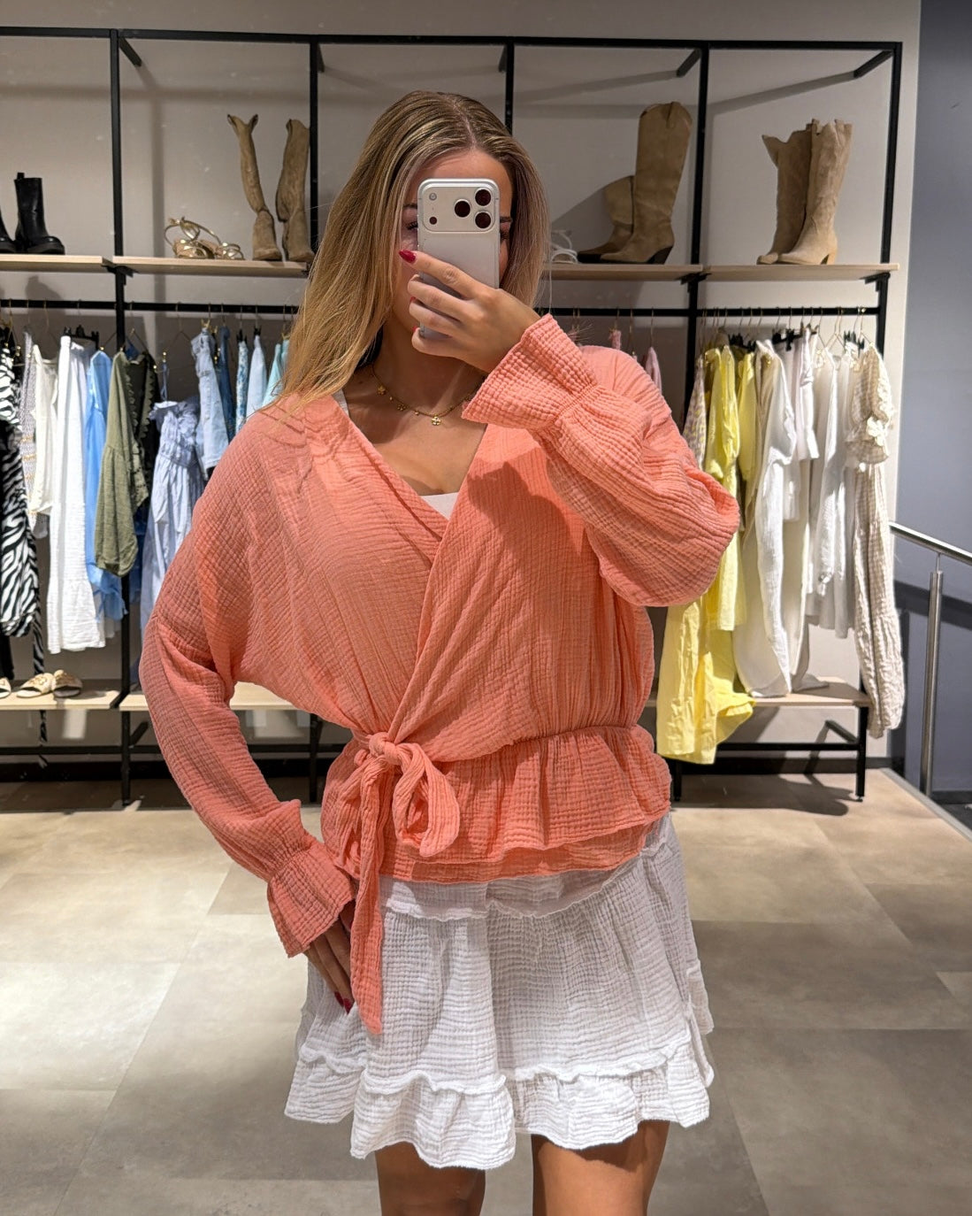 Musselin Wickel-Bluse "Nessi" Koralle