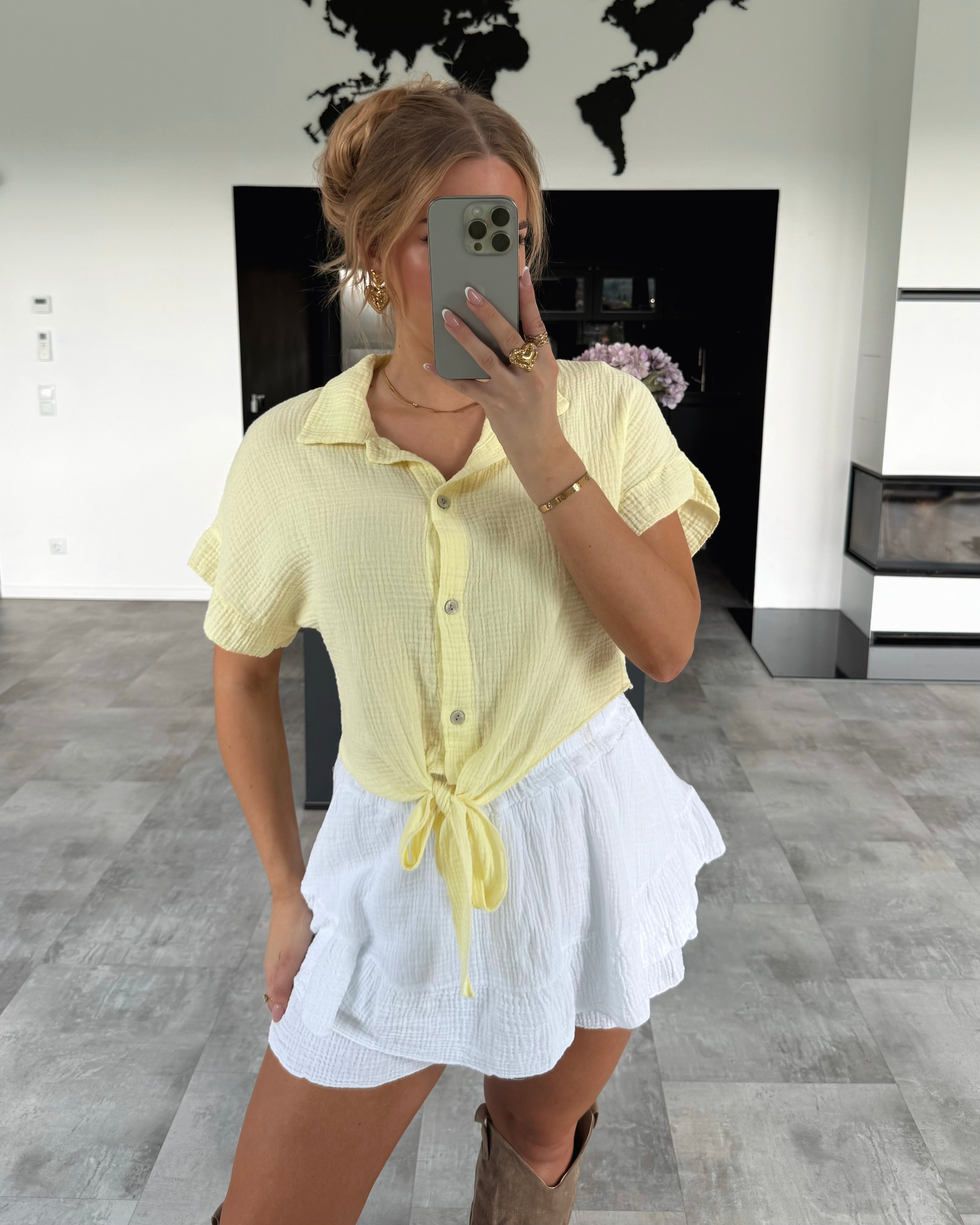 Musselin Knotenshirt "Lia" Hellgelb