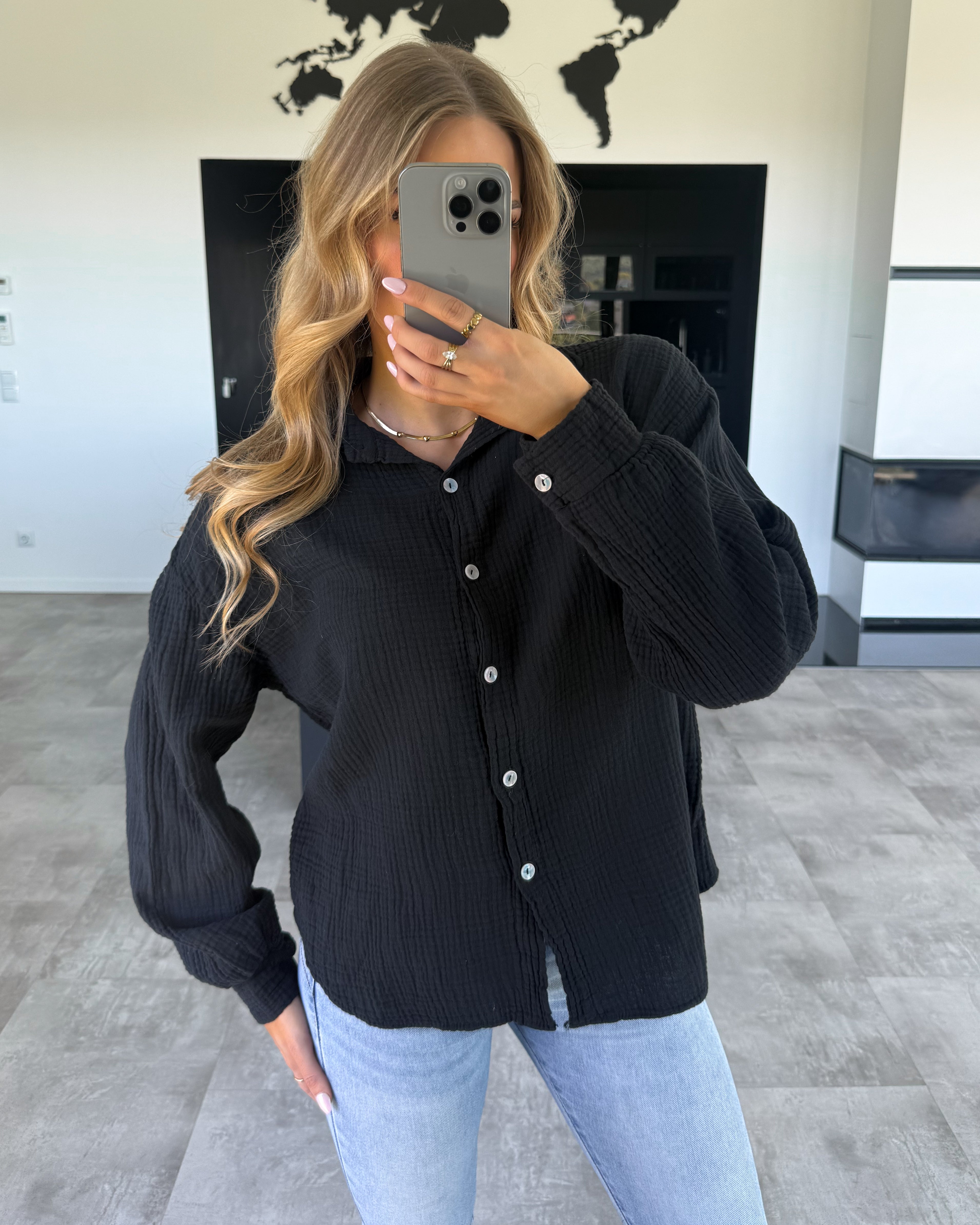 Musselin Bluse "Sanna" Schwarz