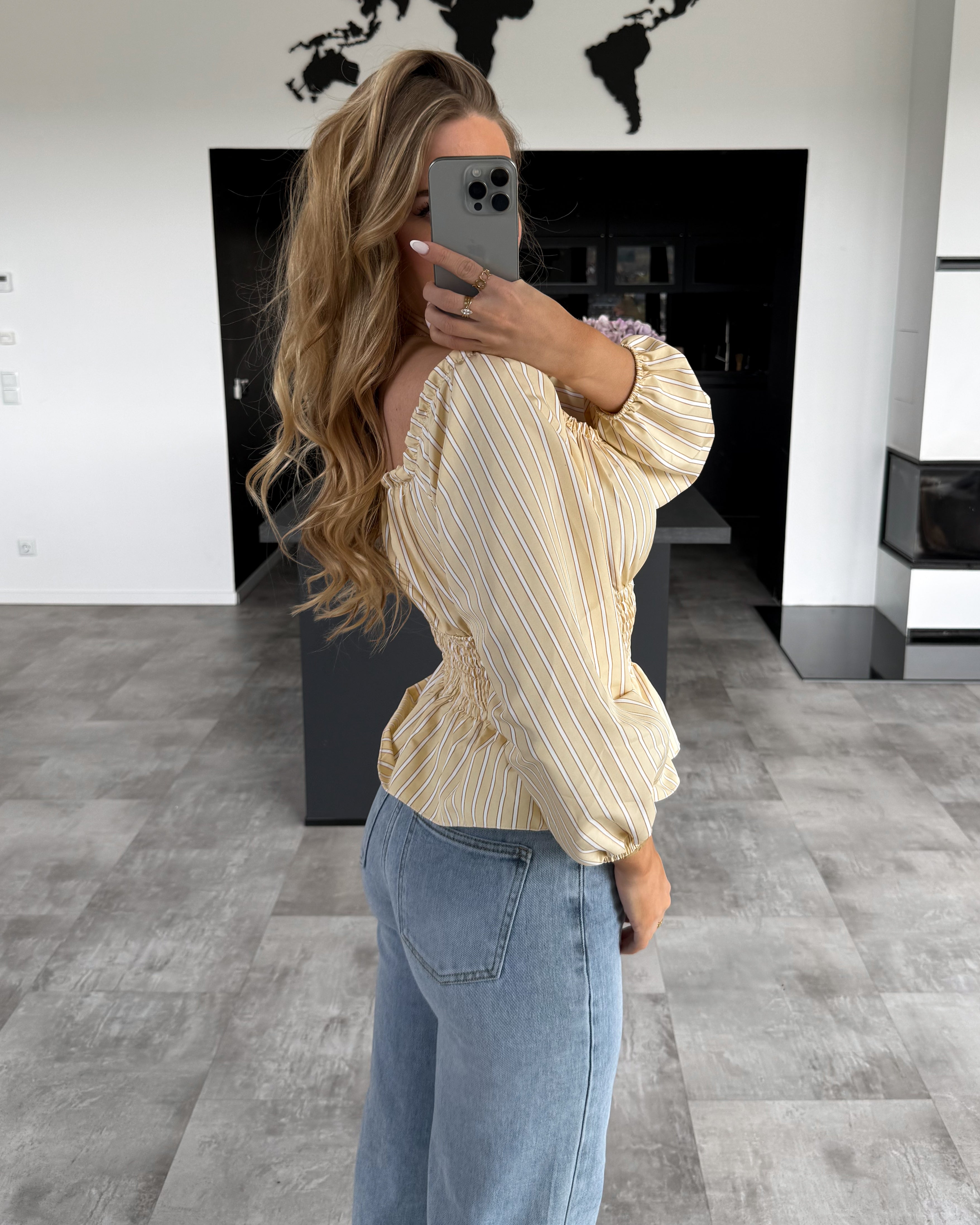 Off-Shoulder Streifen Bluse “Destina“ Gelb
