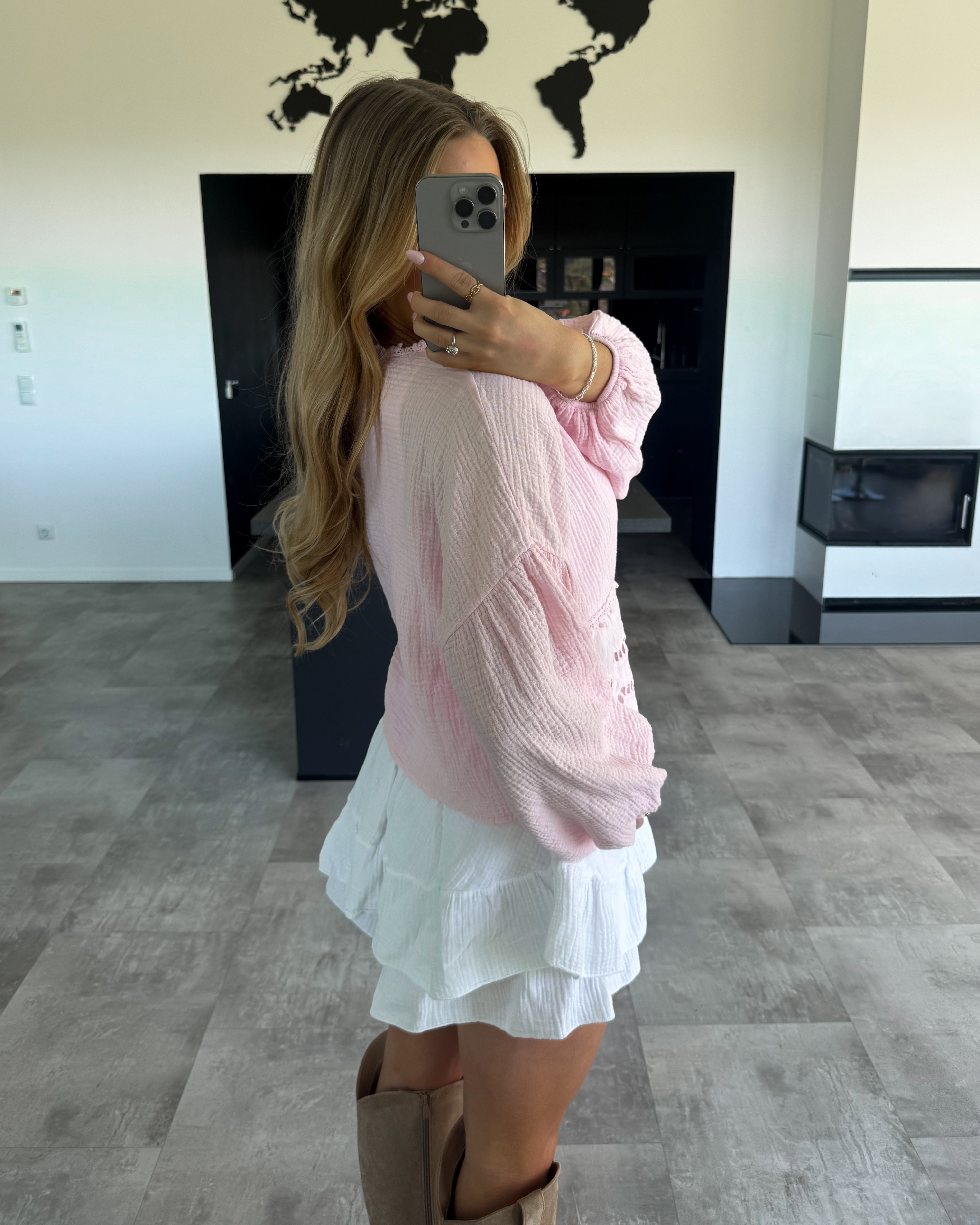 Musselin Knoten-Bluse "Emmi" Babyrosa