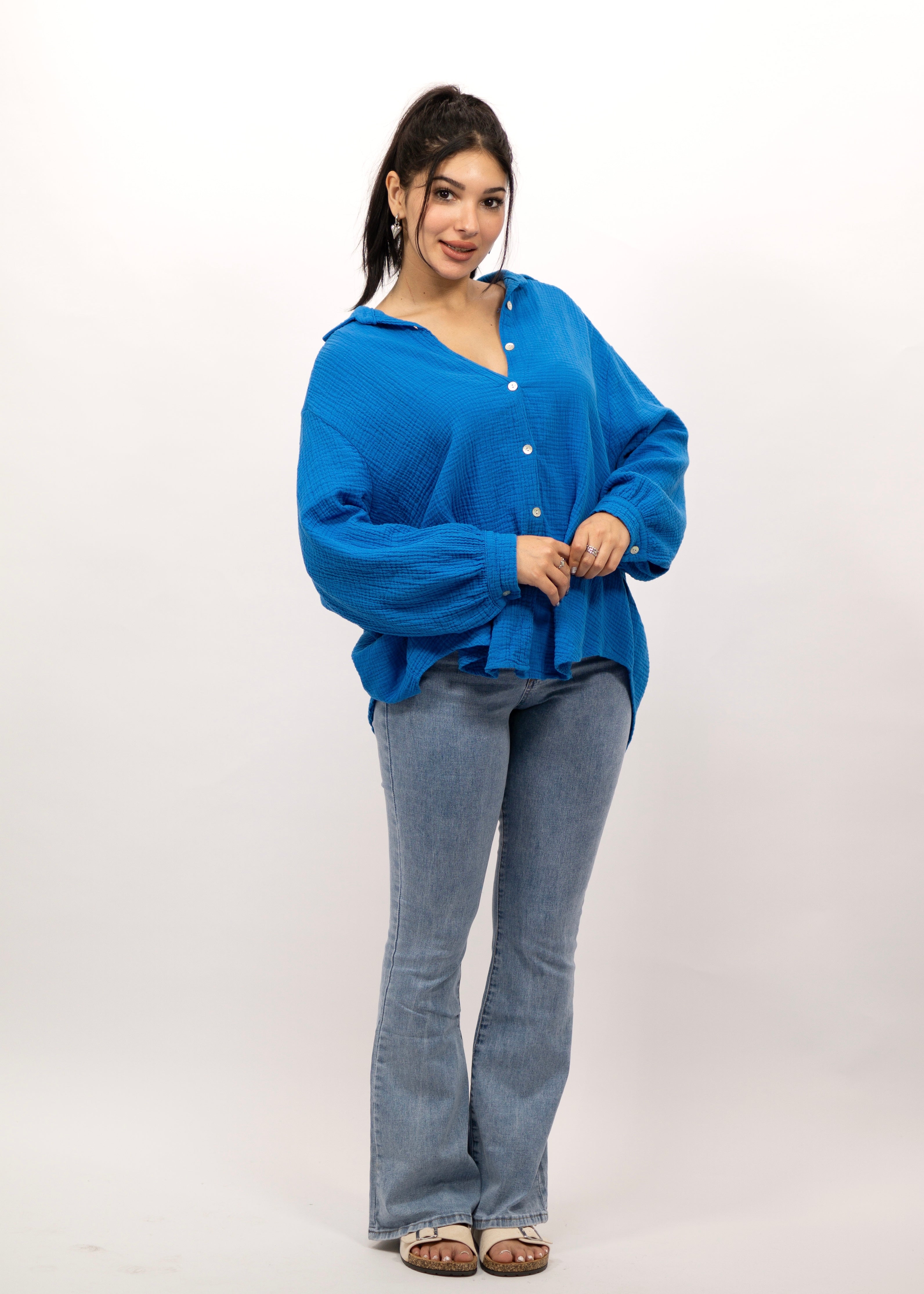 Musselin Bluse "Alena" Kurz Royalblau