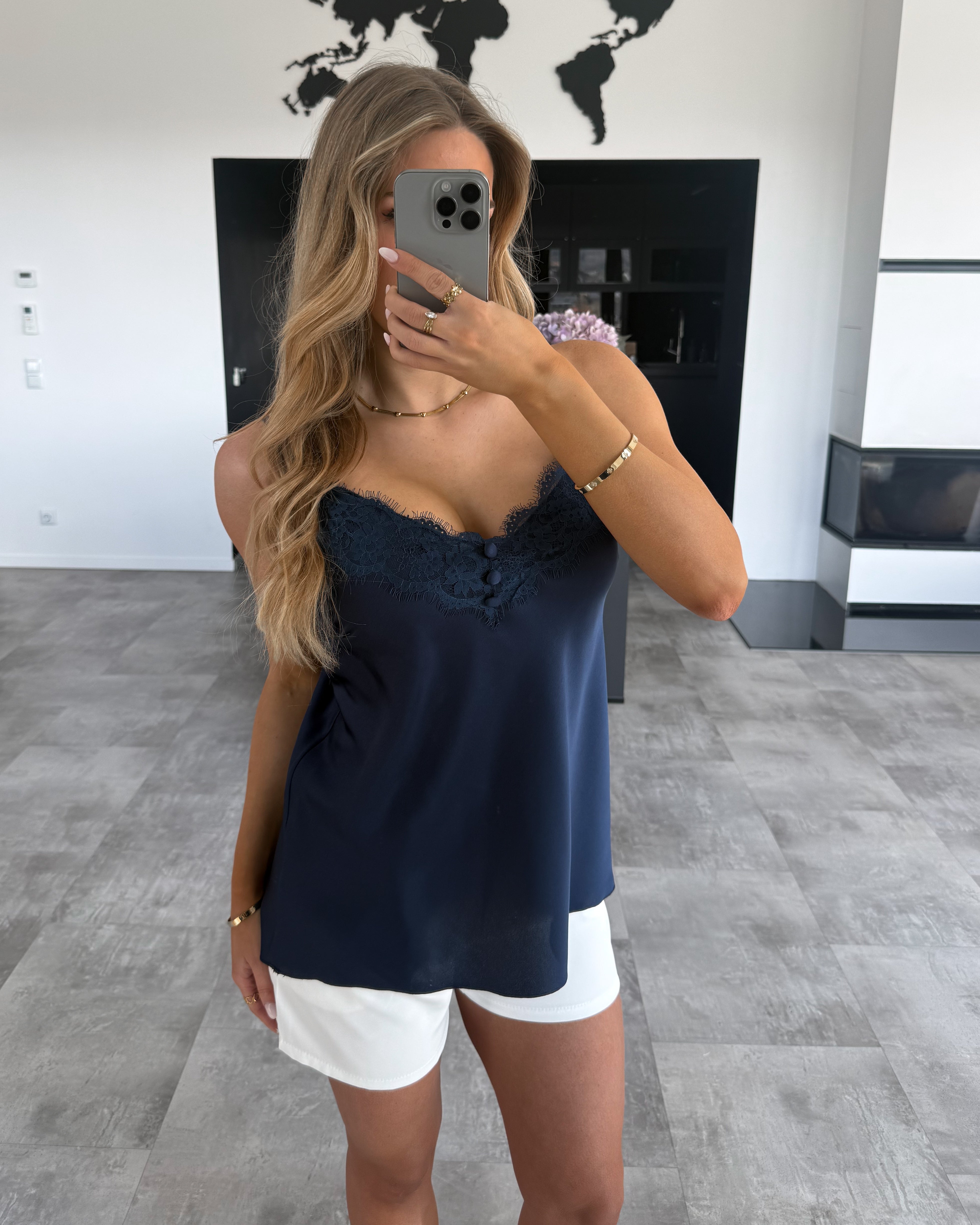 Spaghettiträger-Top "Malina" mit Spitze Navy