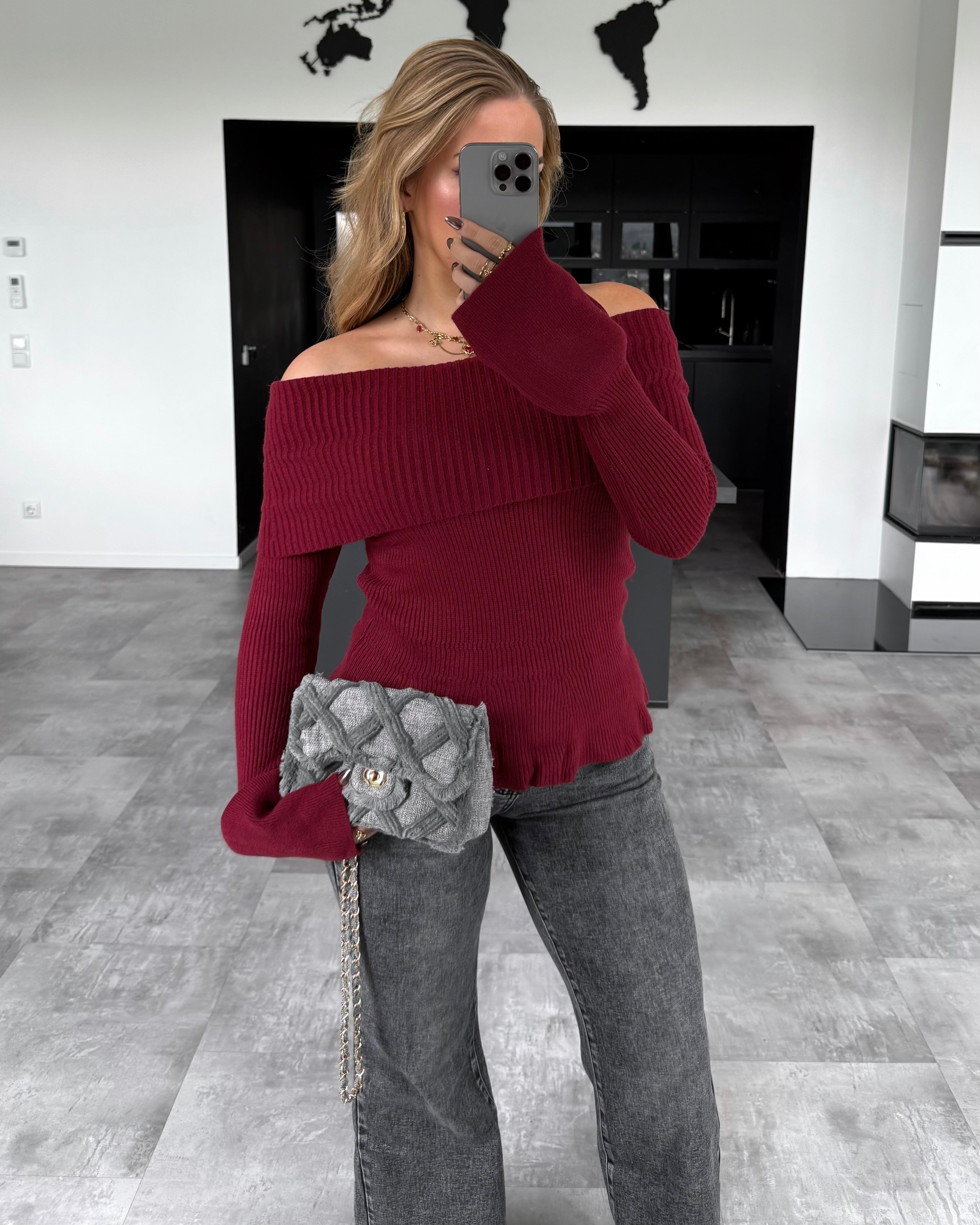 Off-Shoulder Pullover „Leighton“ Burgunder