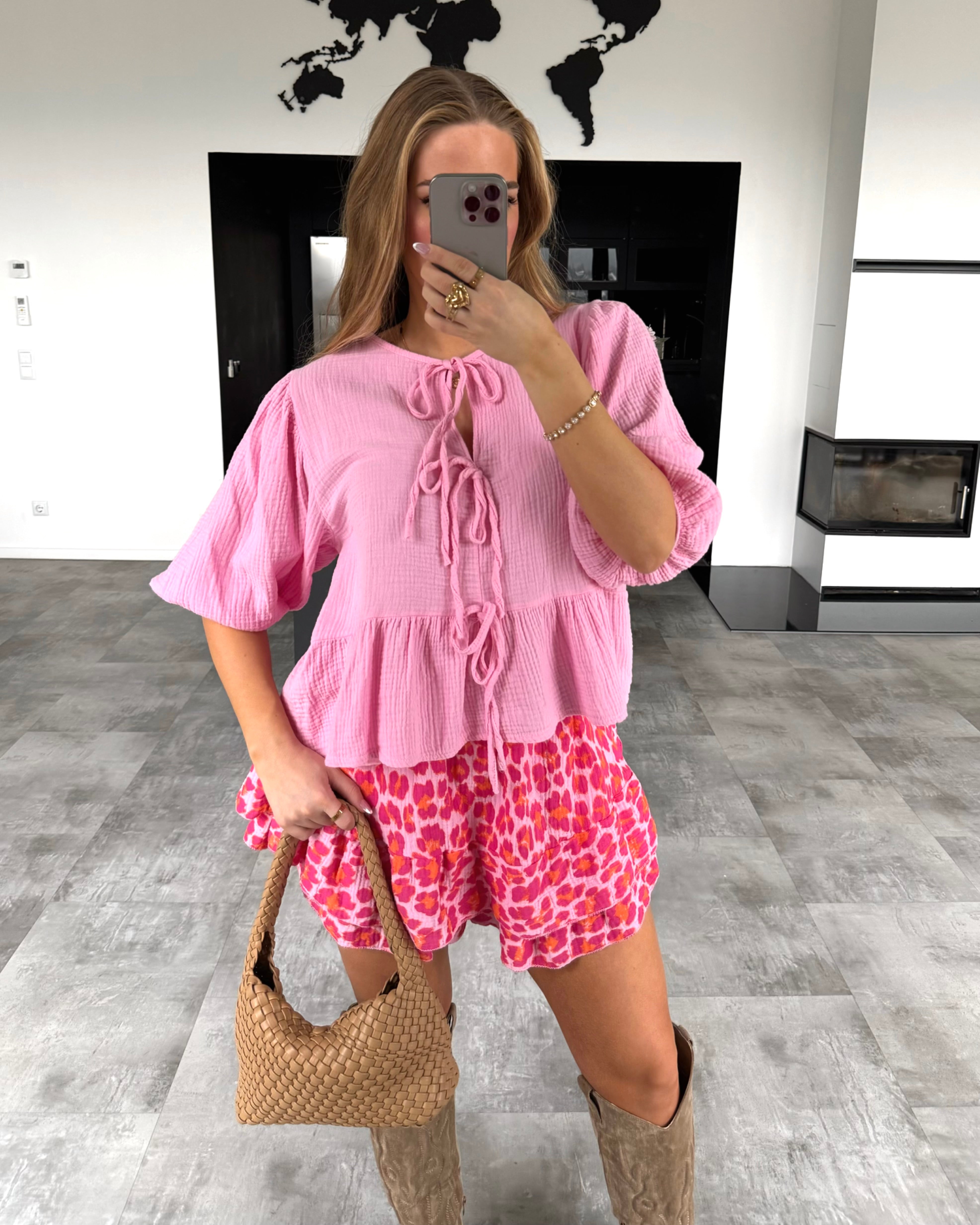 Musselin Knoten-Bluse "Leona" Bubblegum Rosa