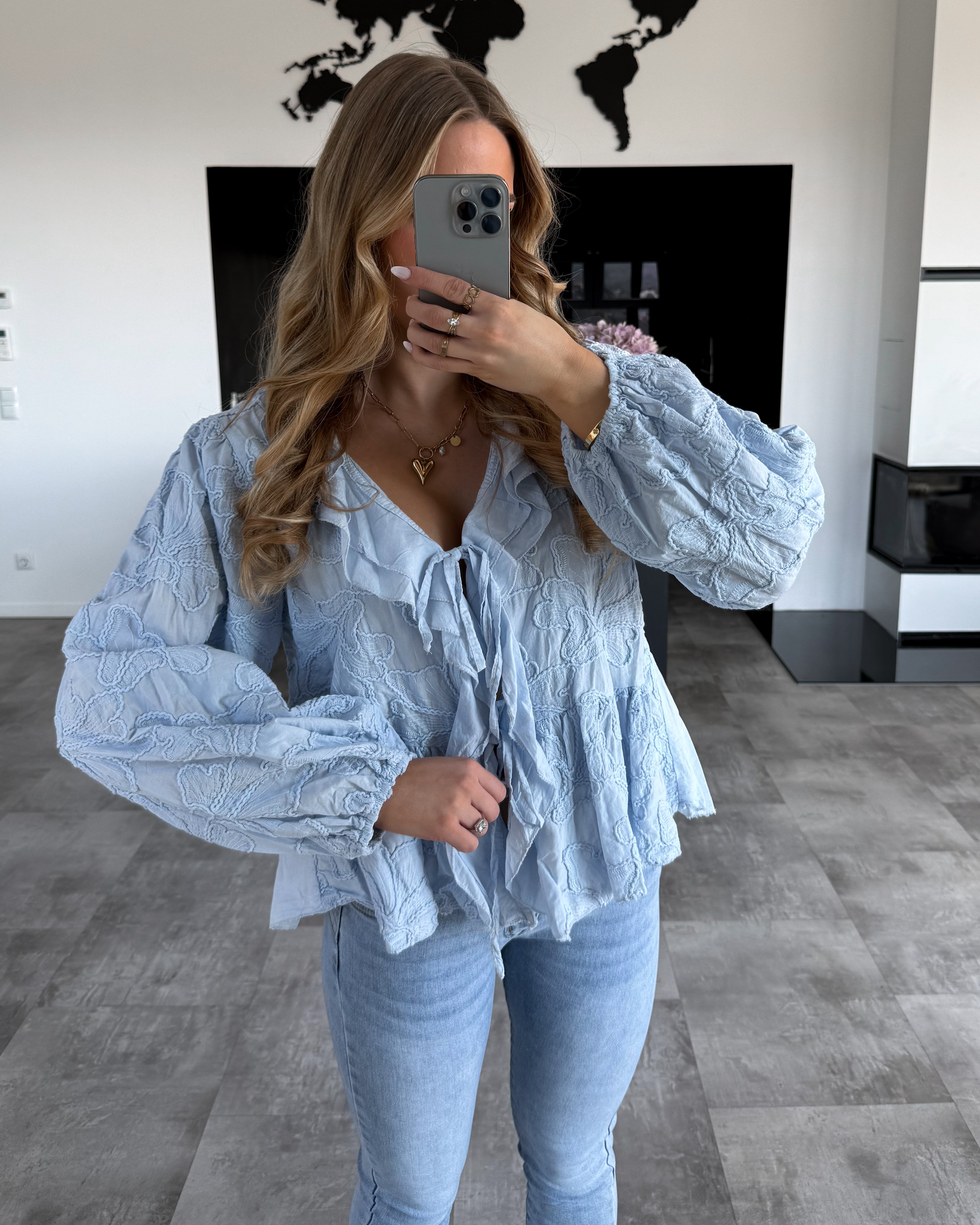 Baumwoll Knoten-Bluse "Grace" Hellblau