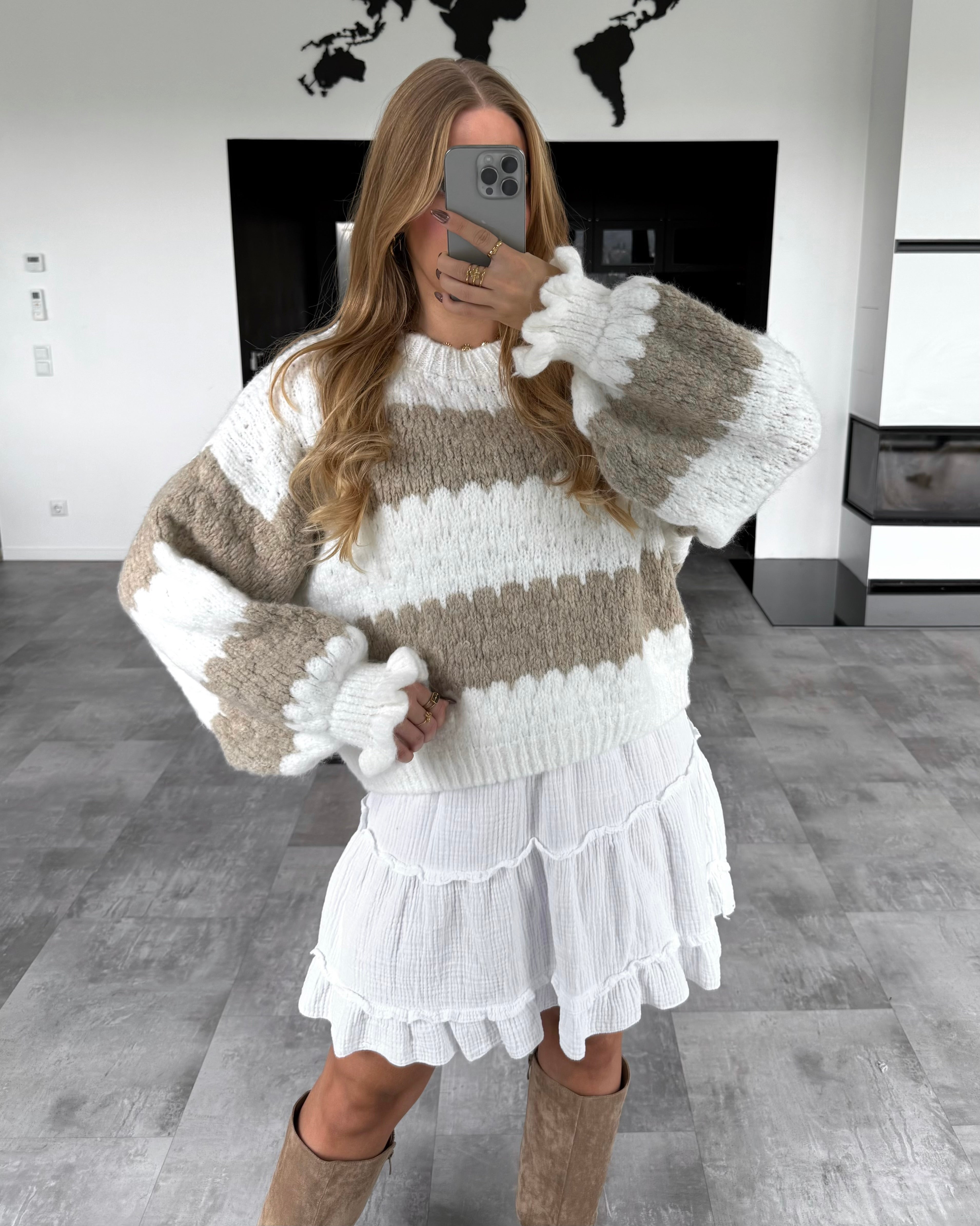 Pullover "Malena" Weiß-Taupe