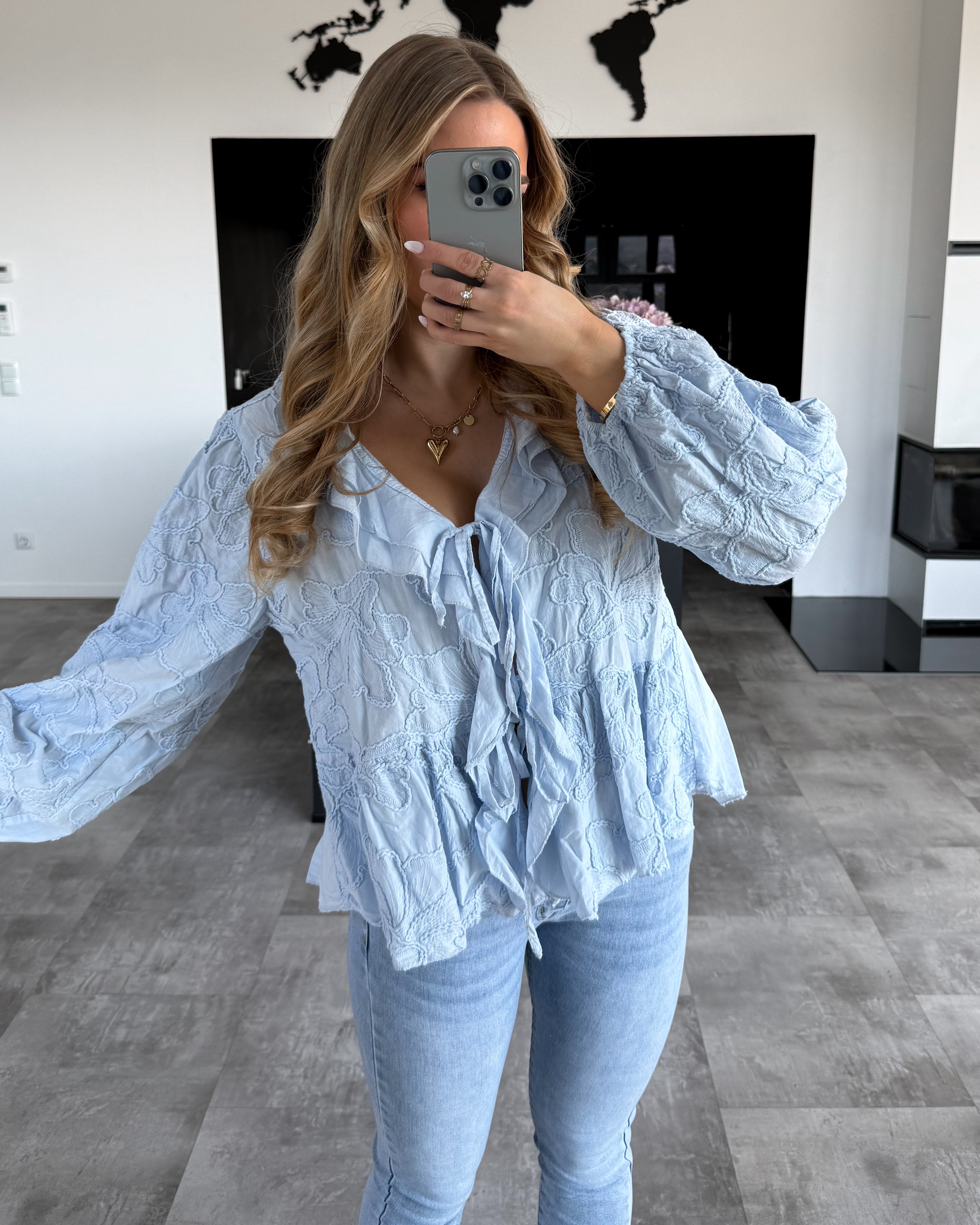 Baumwoll Knoten-Bluse "Grace" Hellblau