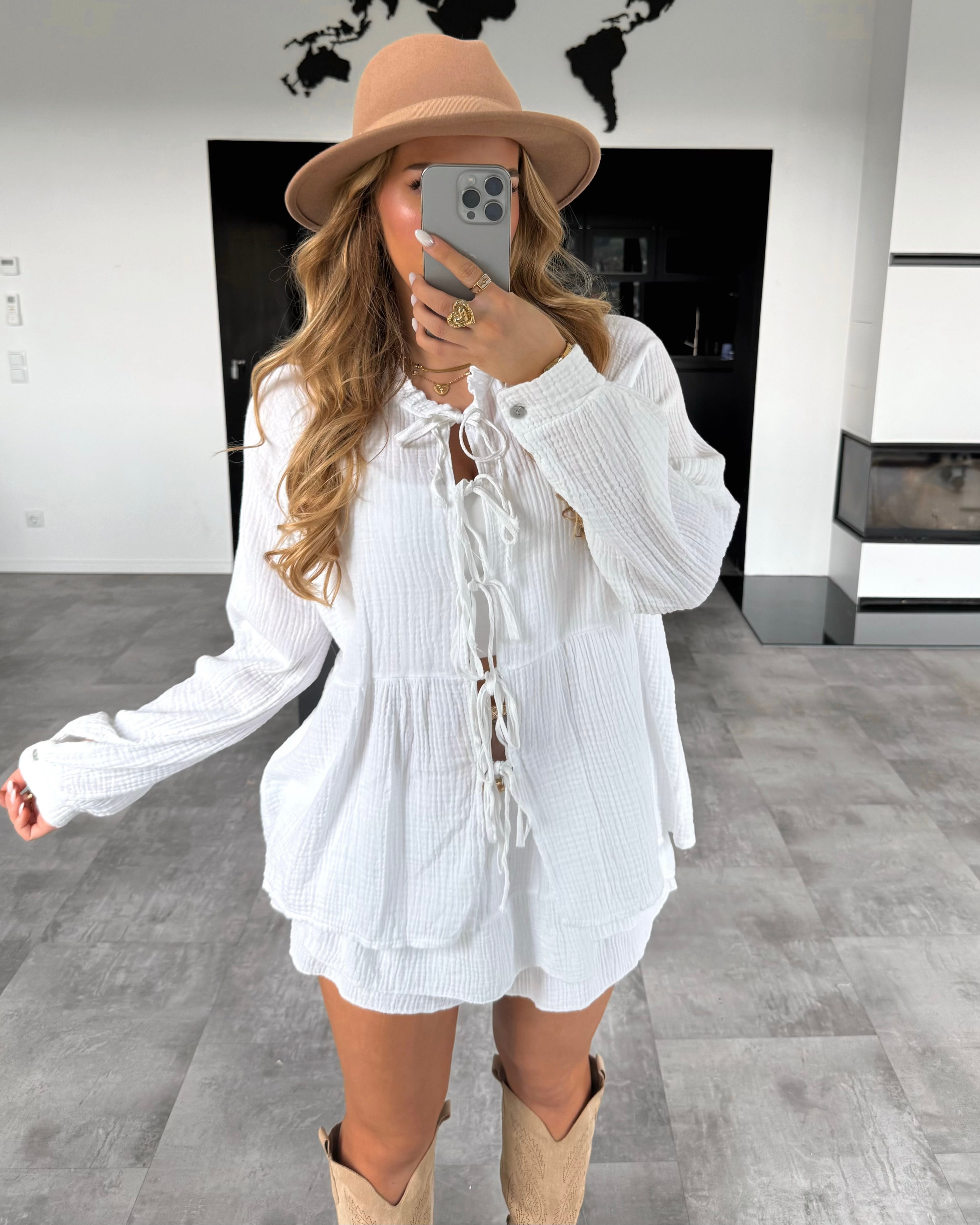 Musselin Knoten-Bluse "Lydia" Weiß