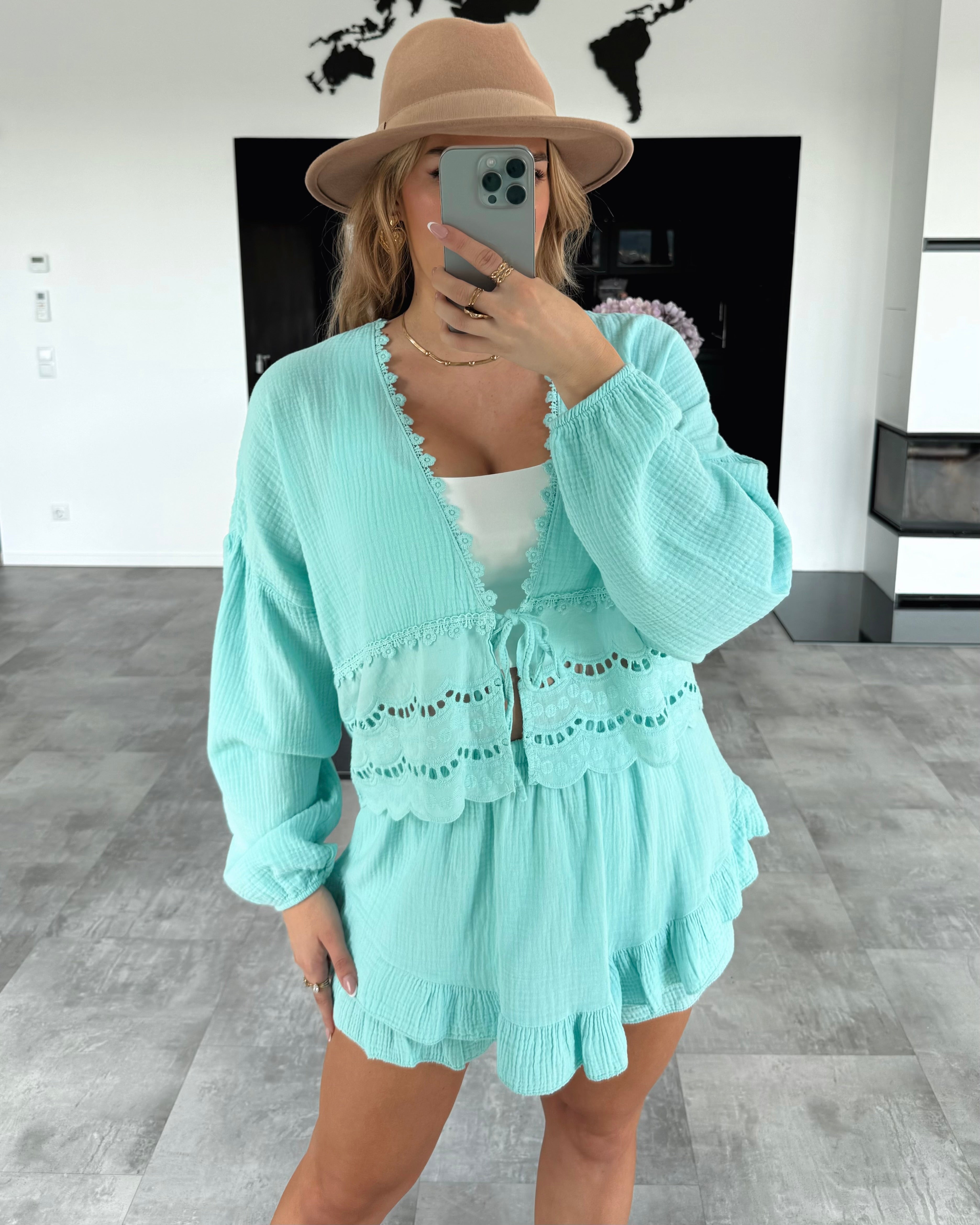 Musselin Knoten-Bluse "Emmi" Aqua