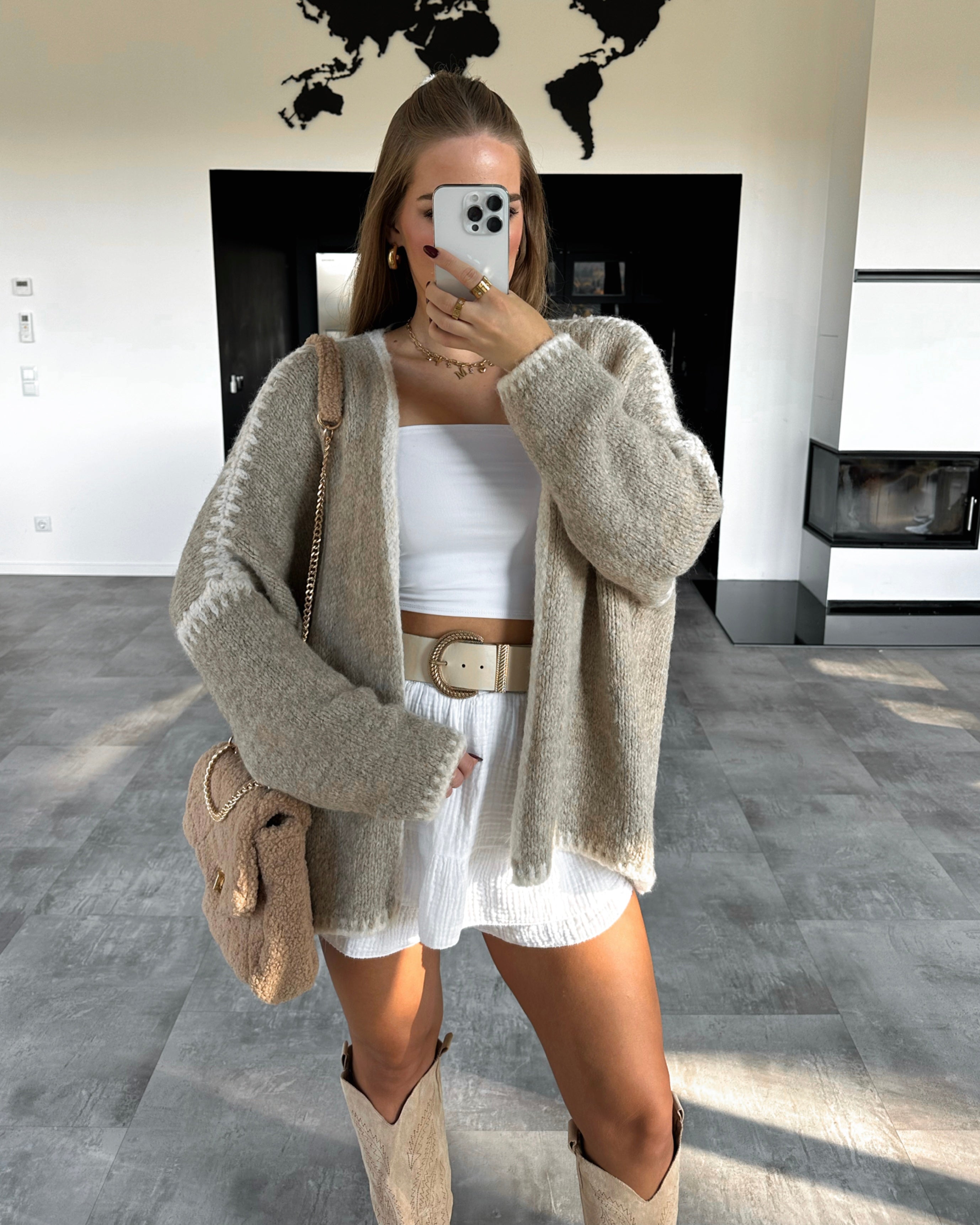 Cardigan "Fee” Taupe-Weiß
