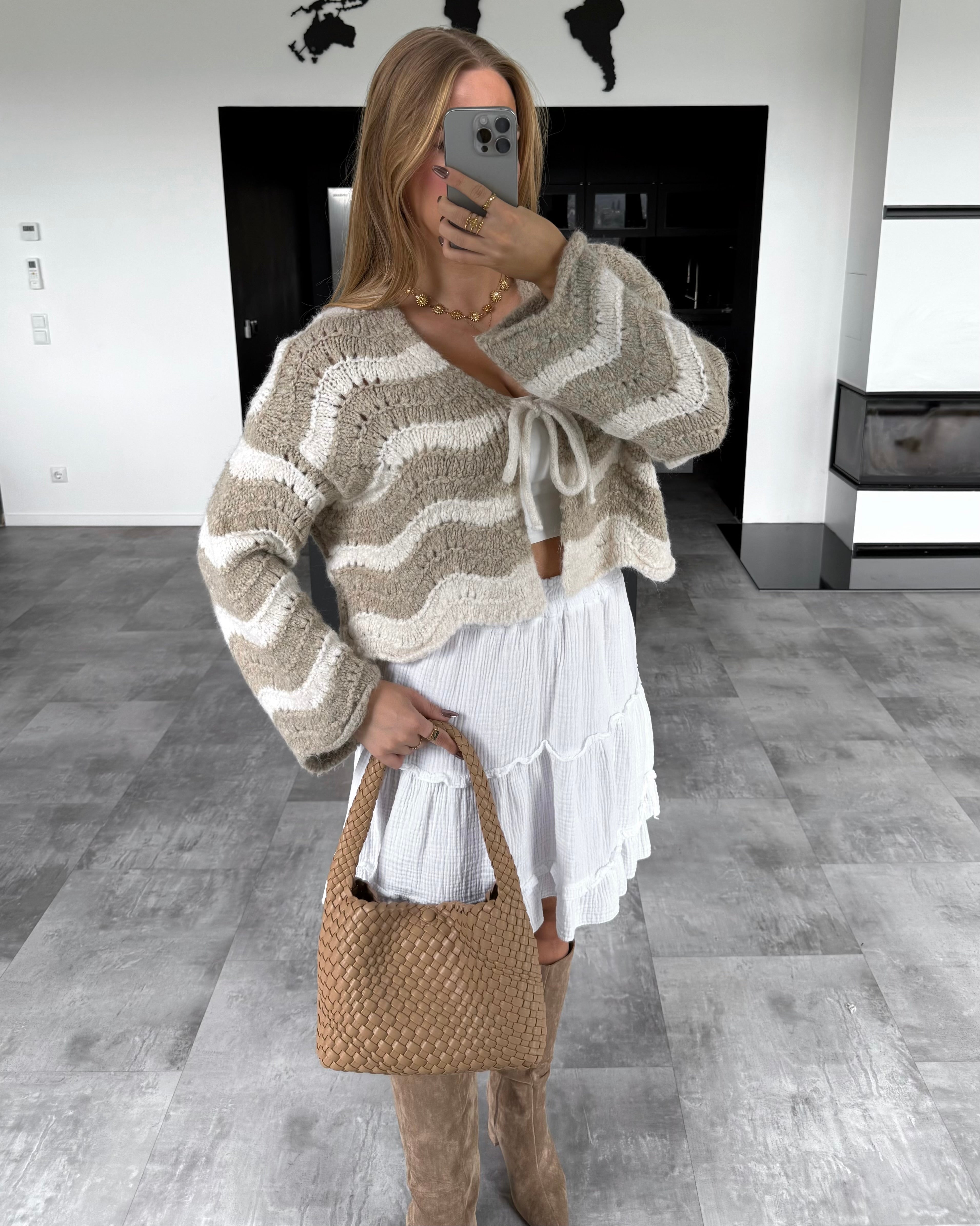 Häkelknoten-Cardigan "Lee" Beige-Ecru