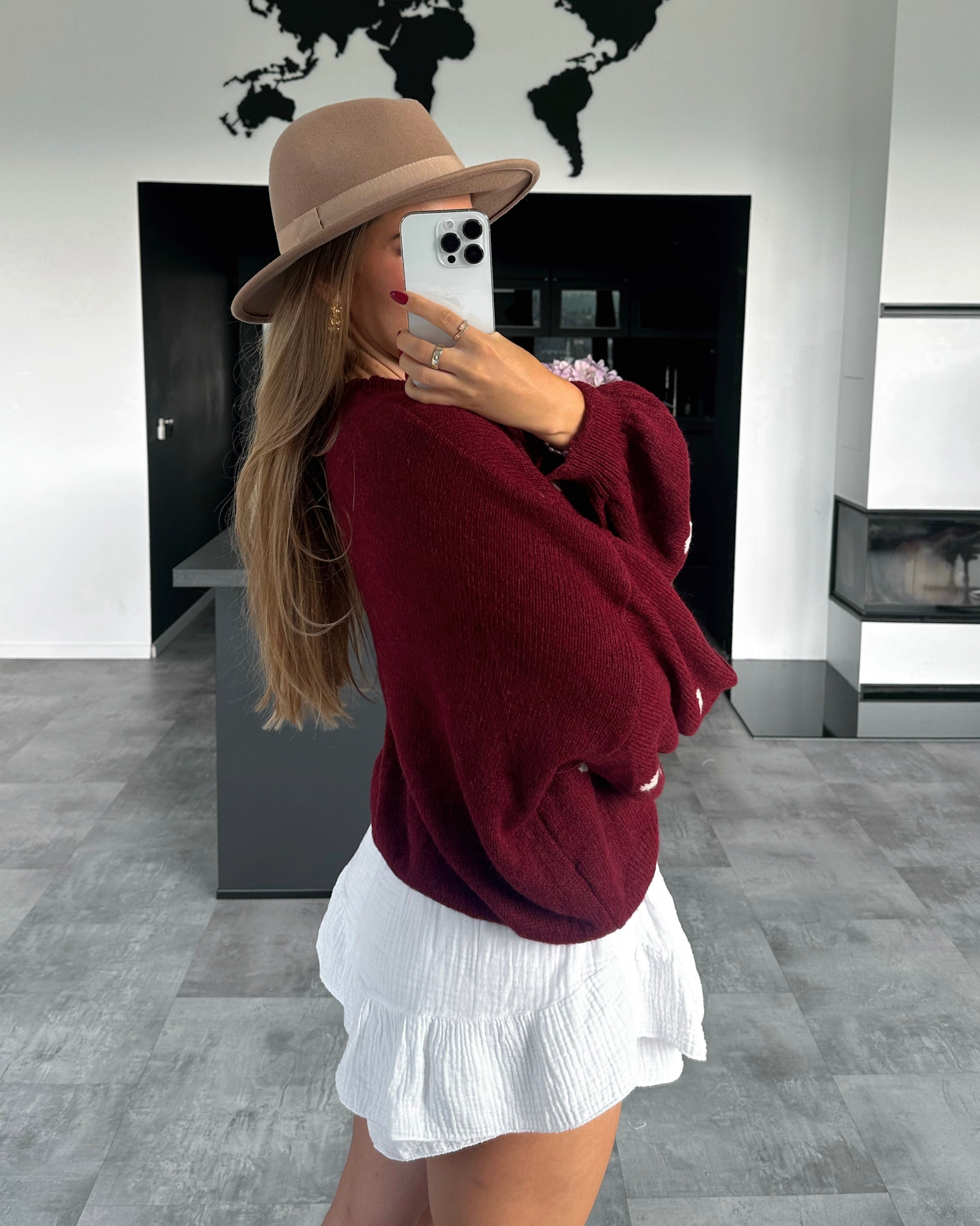 Pullover "Little Love" Bordeaux-Weiß