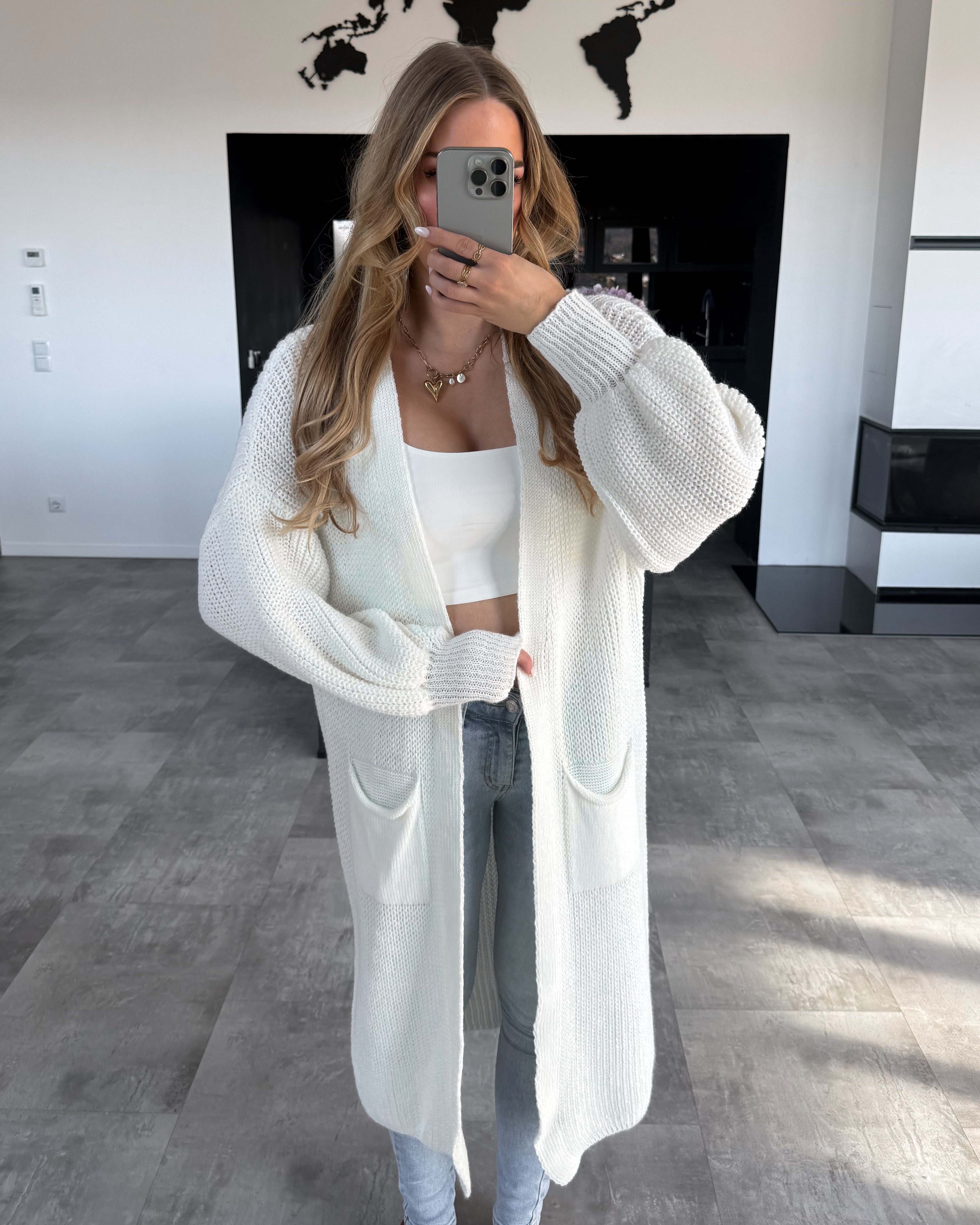 Cardigan “Aleyna” Lang Ecru