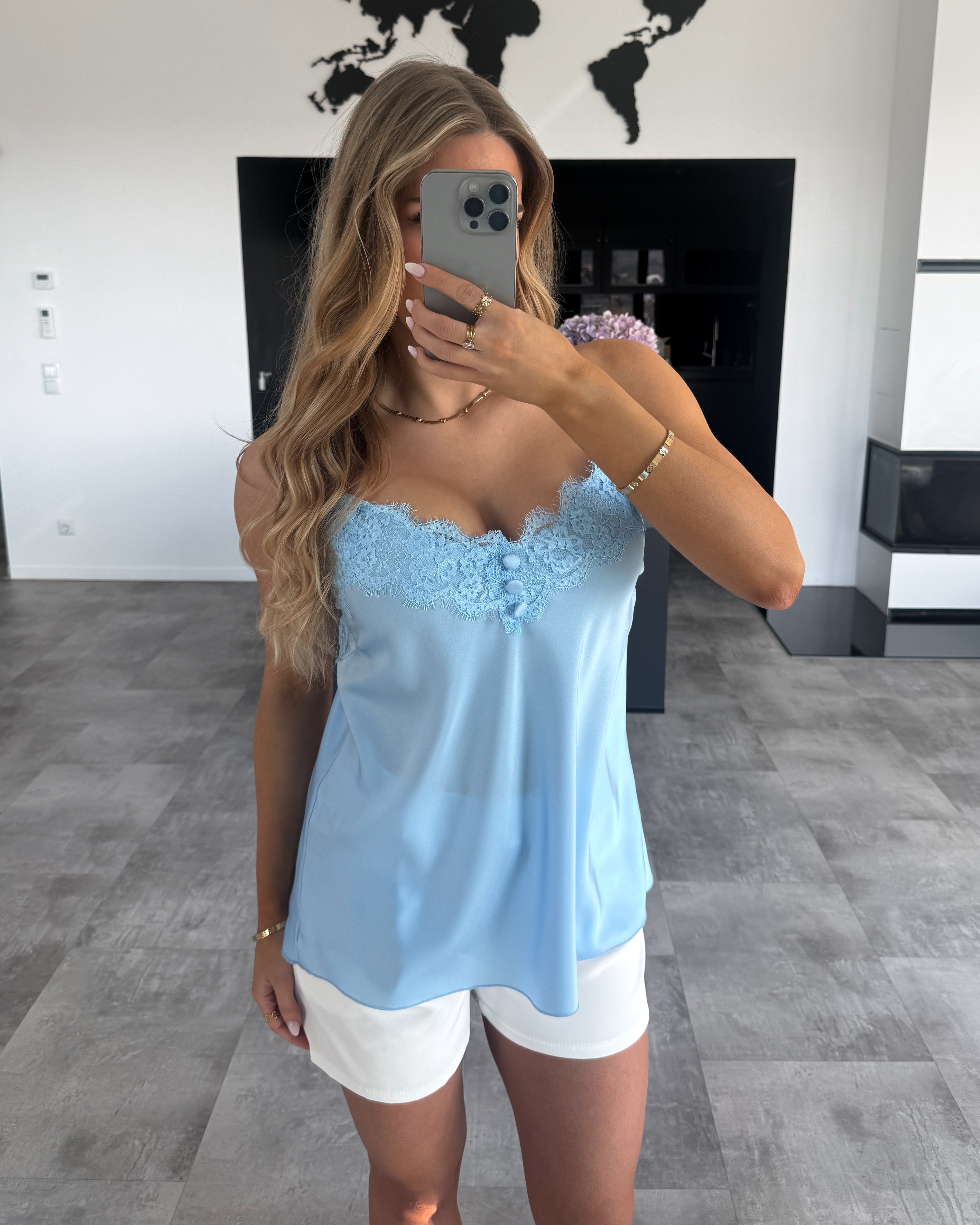 Spaghettiträger-Top "Malina" mit Spitze Hellblau