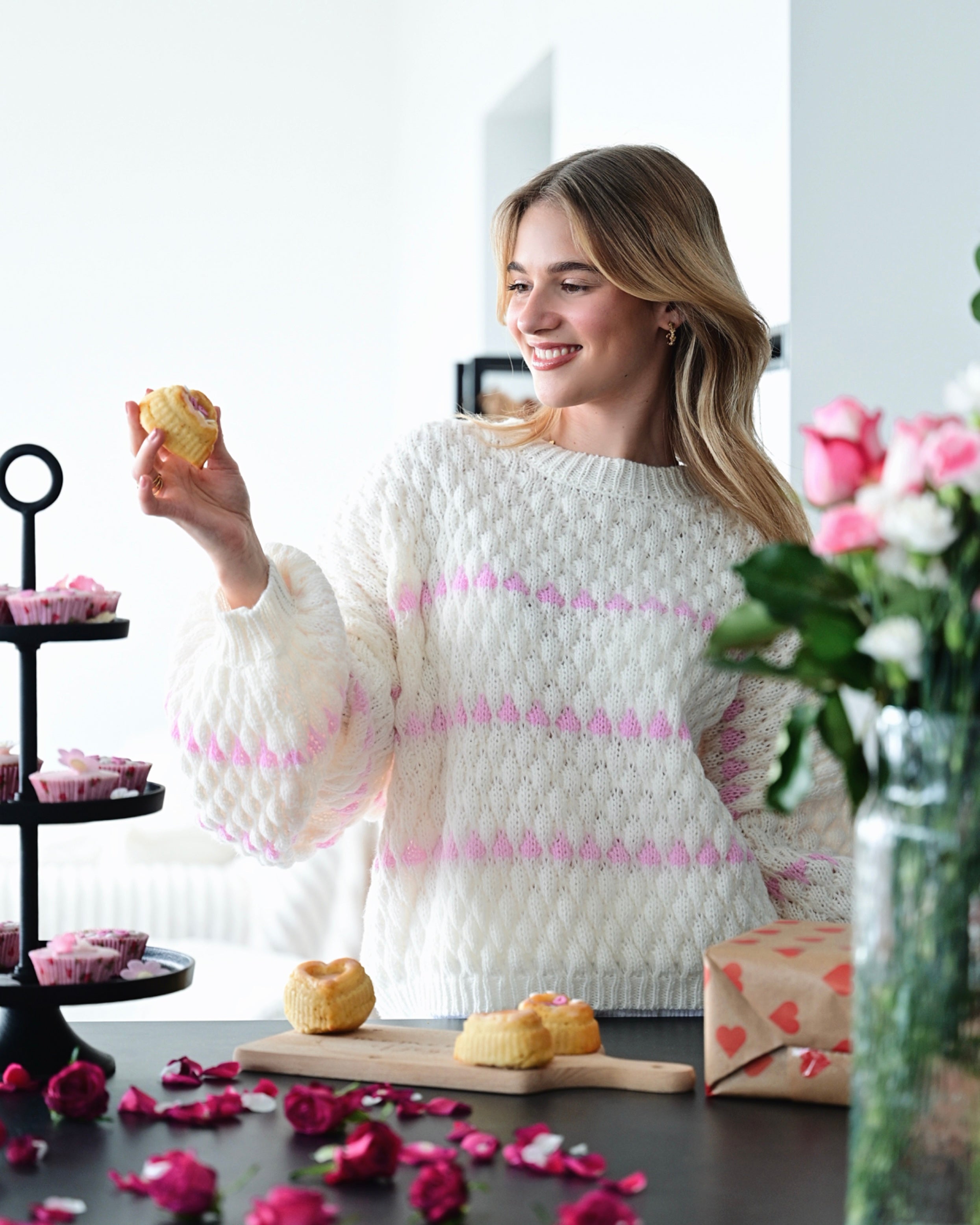 Pullover "Lucia" Ecru-Rosa