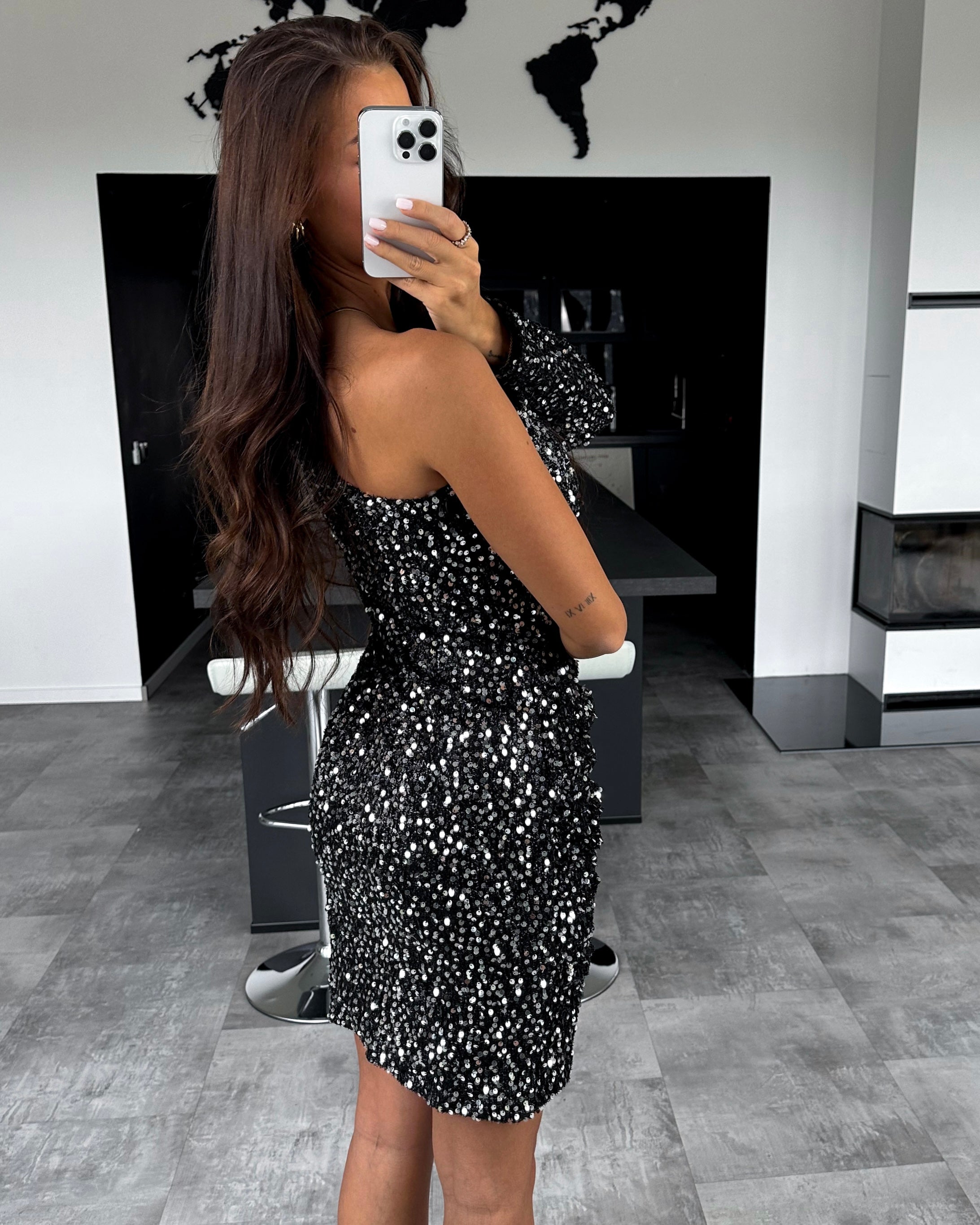 Pailletten-Kleid "Payton" Schwarz-Silber