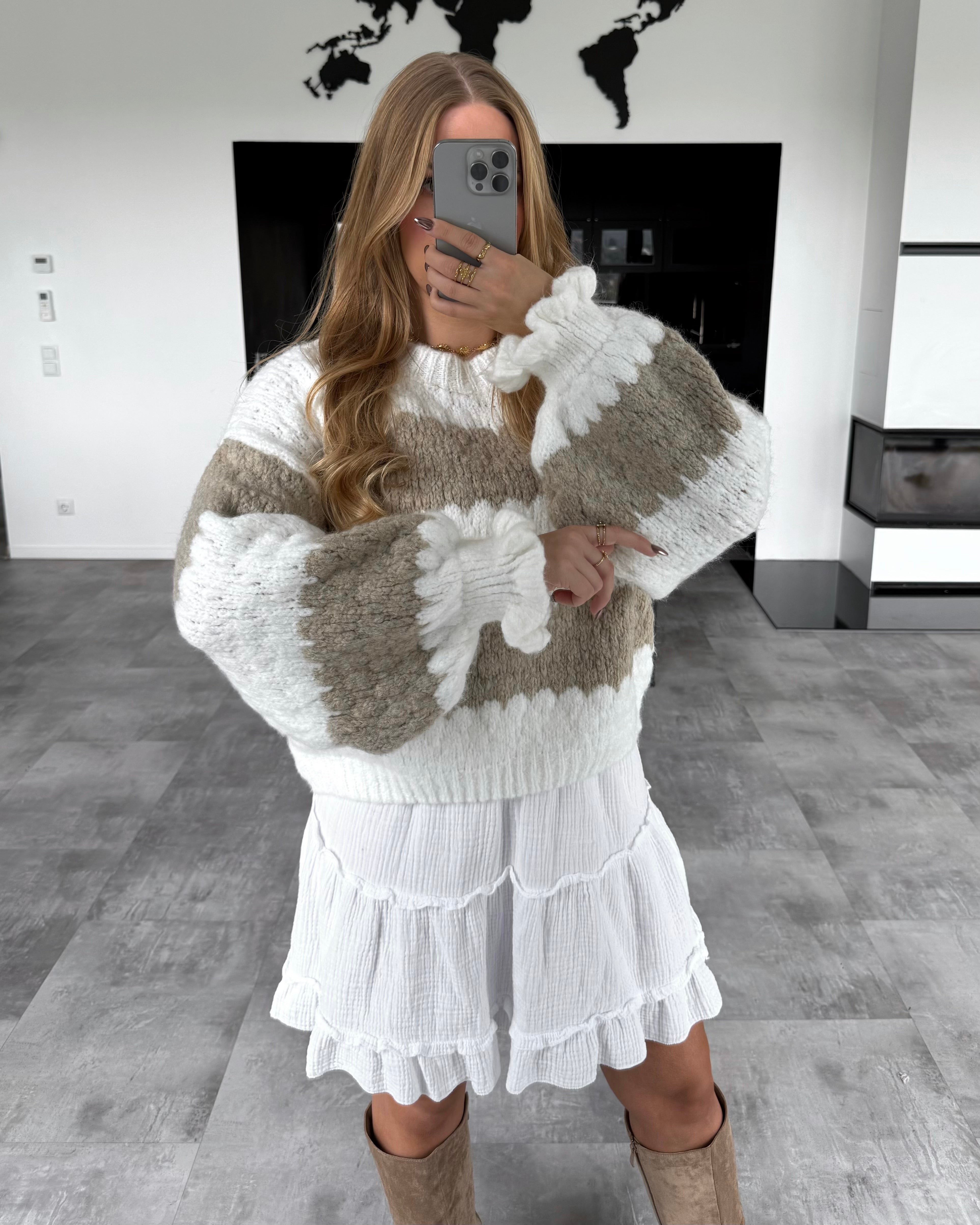 Pullover "Malena" Weiß-Taupe