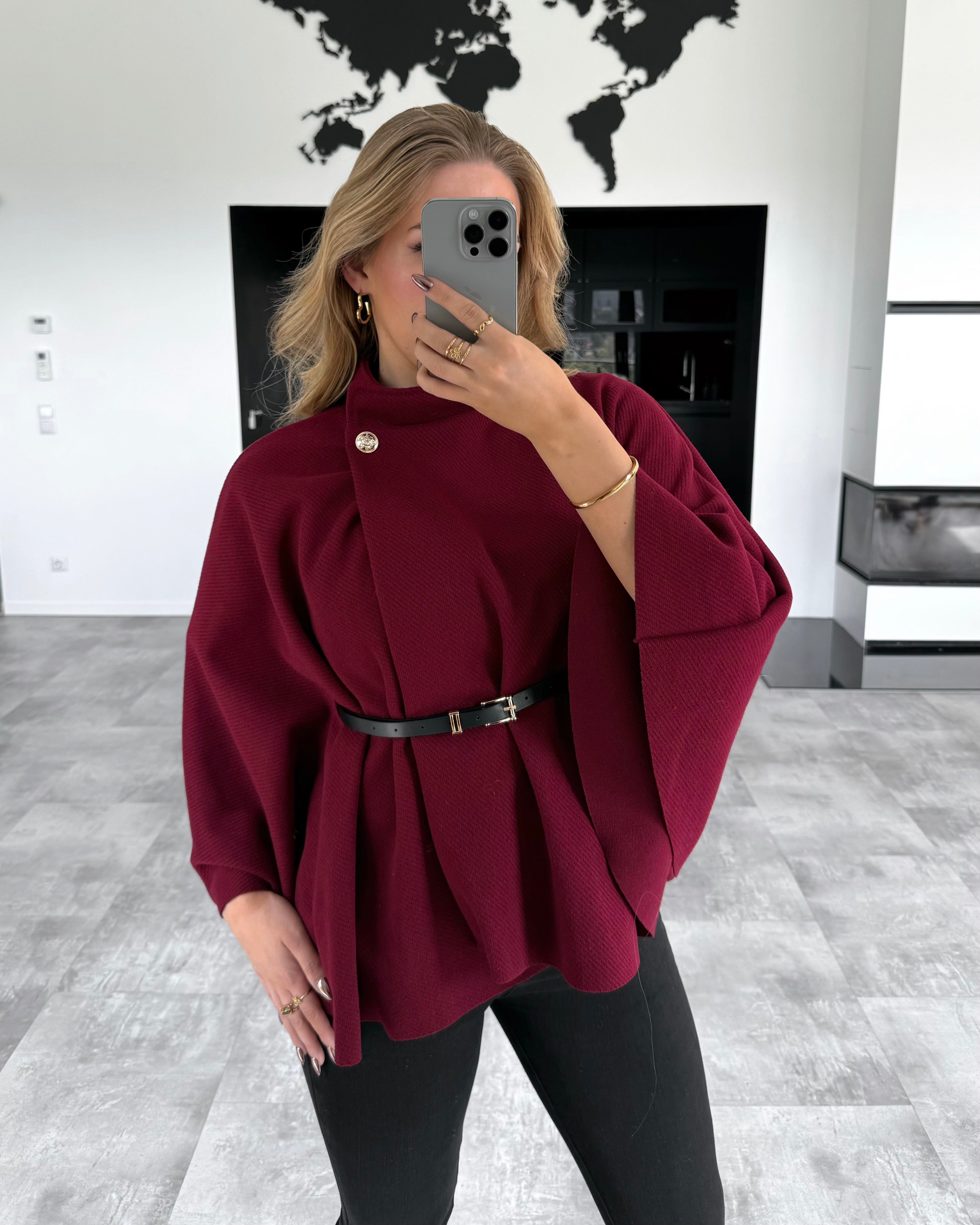 Mantelcape “Audrey” mit Gürtel Burgunder