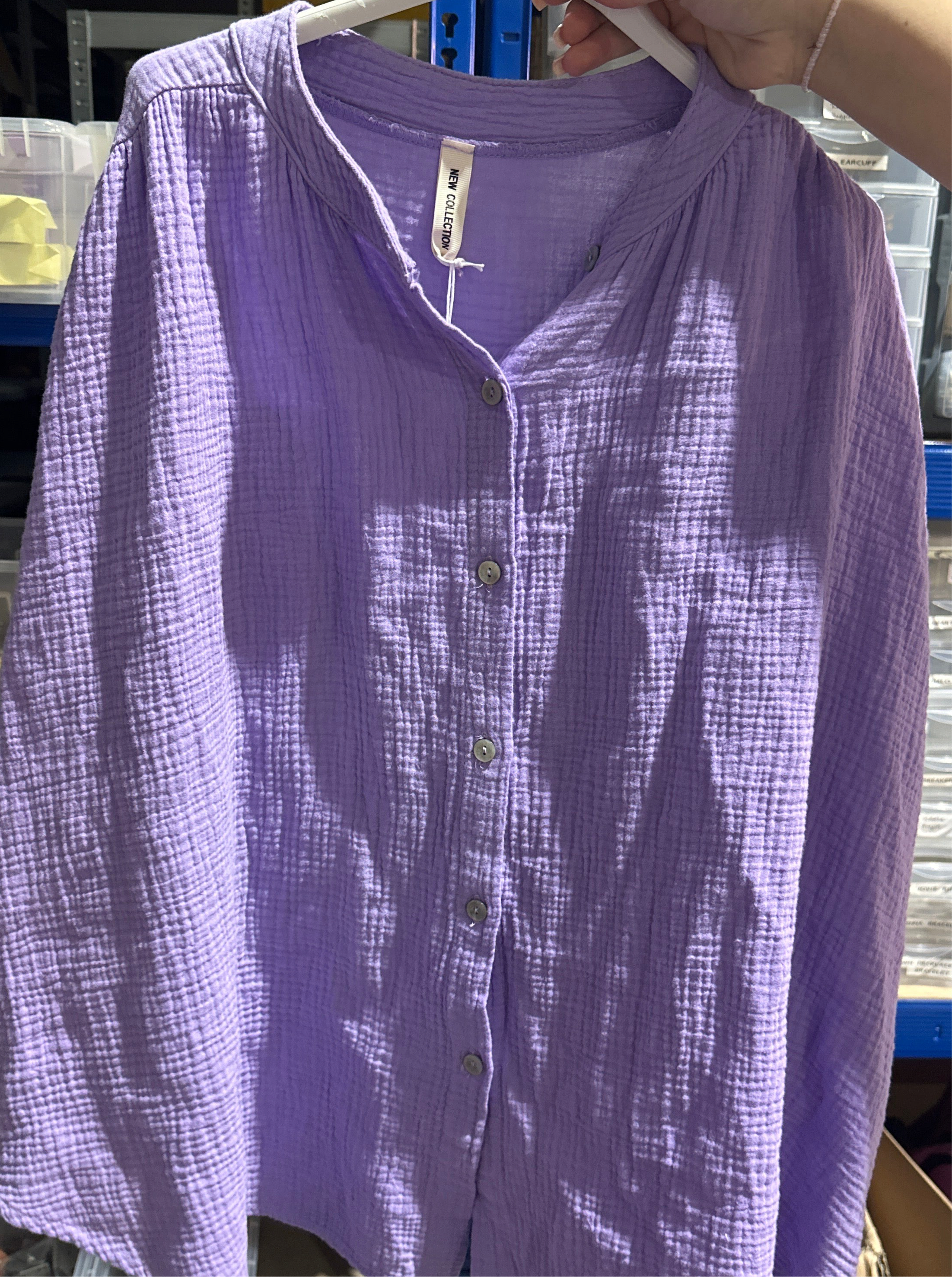 B WARE Musselin Bluse "Clara" Midi Flieder #35
