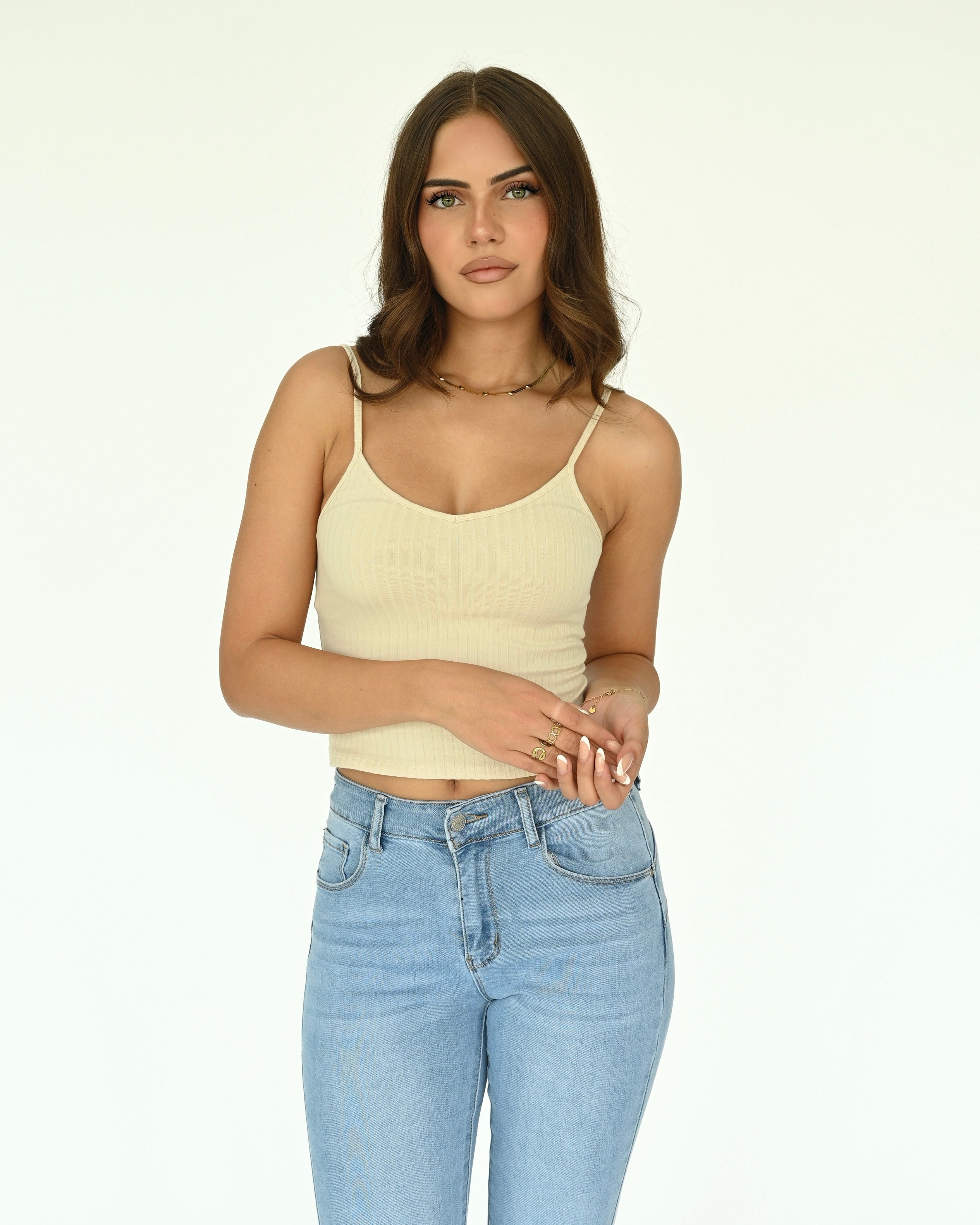 Ripp Top mit Spaghettiträgern Cropped
