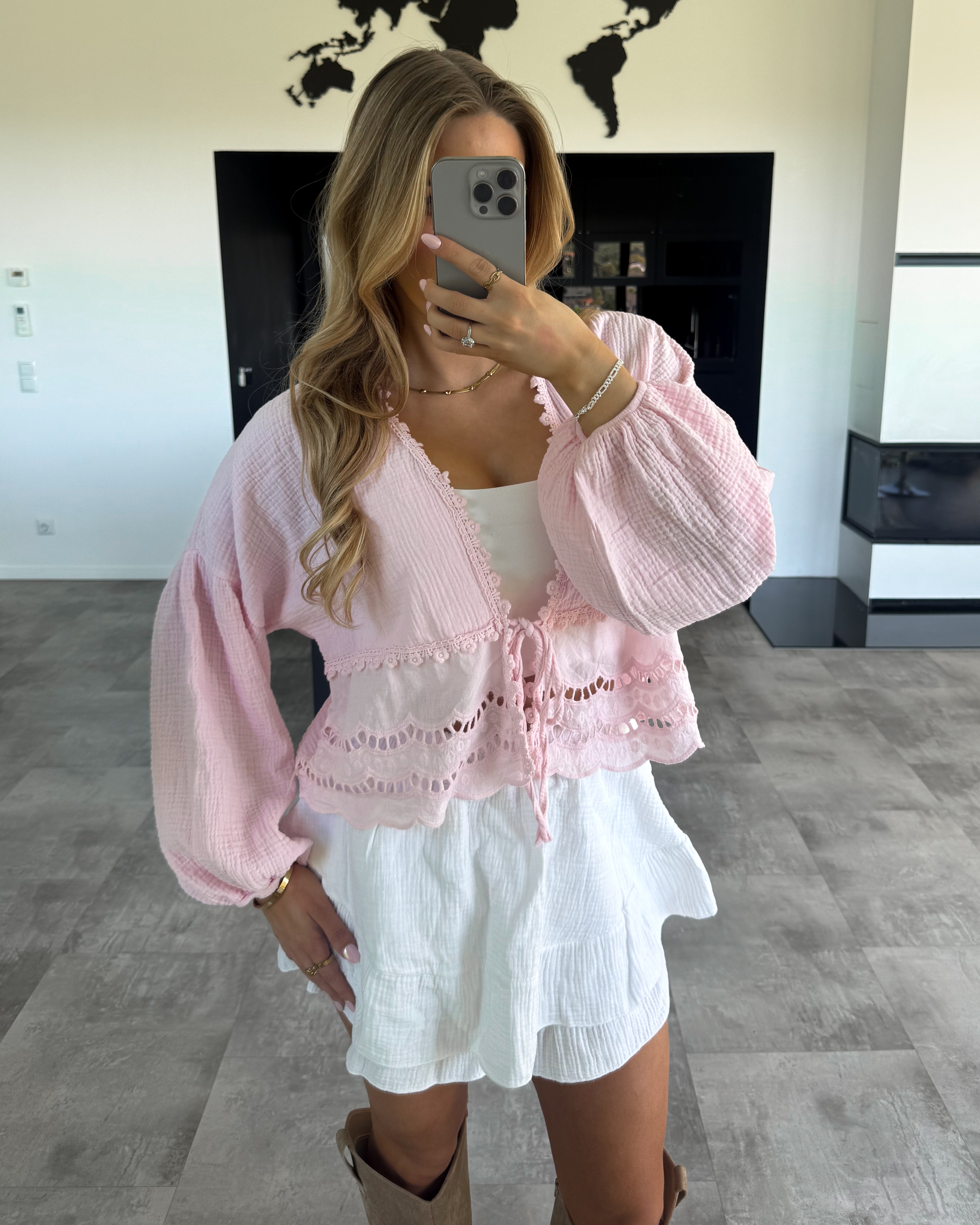 Musselin Knoten-Bluse "Emmi" Babyrosa