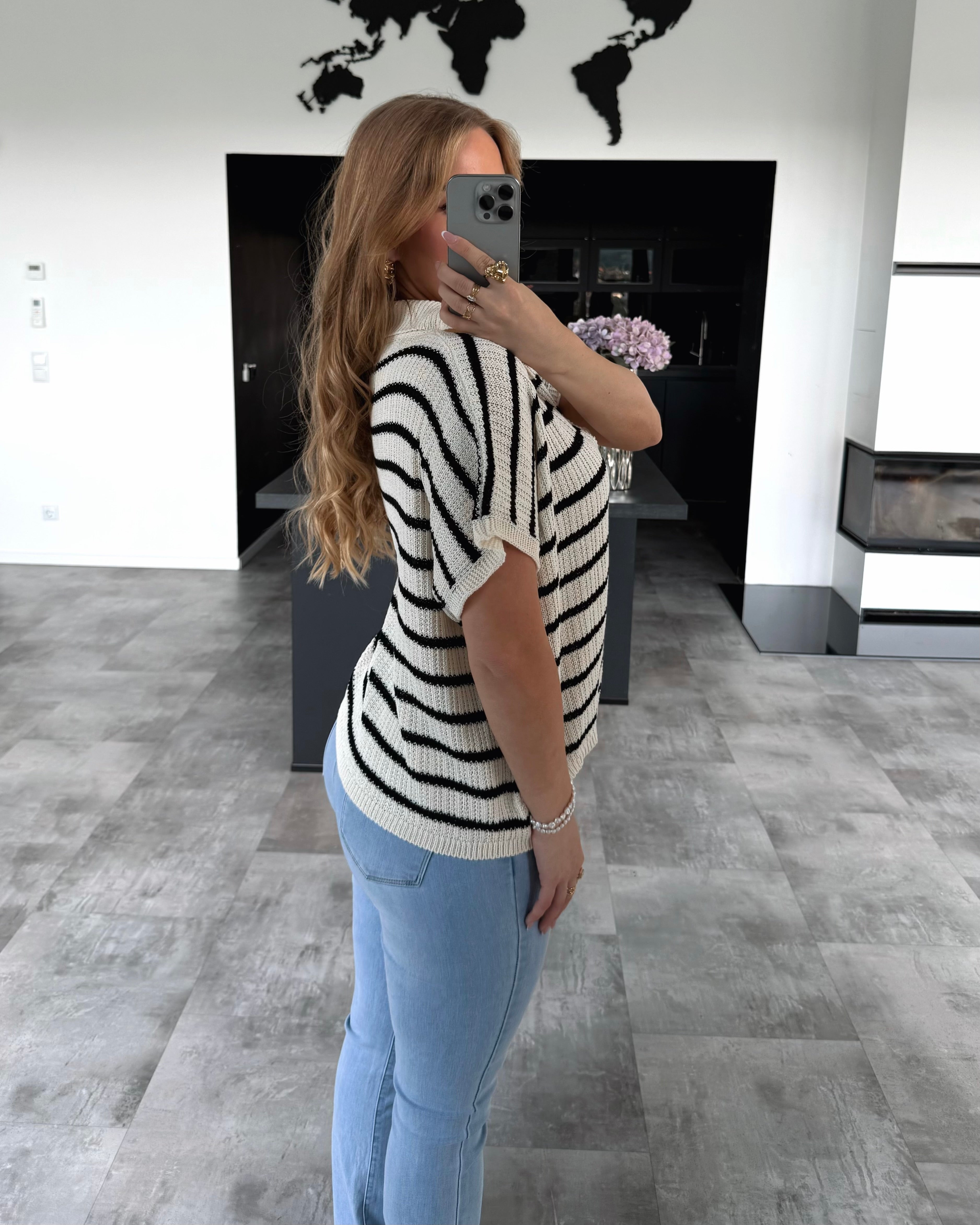 Häkelshirt "Sally" Beige-Schwarz